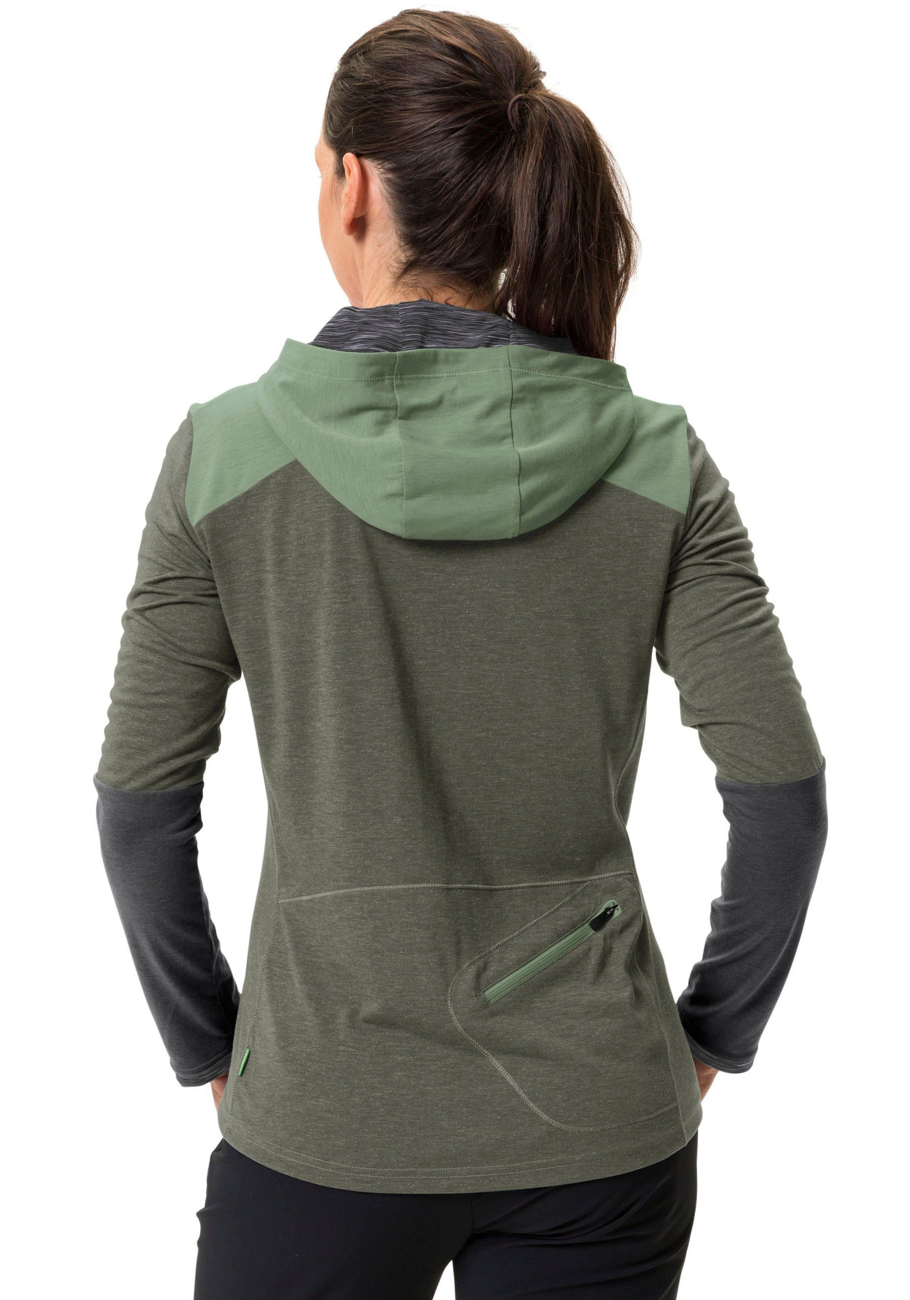 VAUDE Funktionsshirt Rückentasche WOMEN'S khaki LS TREMALZO Reißverschluss (1-tlg) gewendetem mit SHIRT