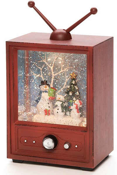 KONSTSMIDE LED Laterne Fernseher mit 3 Schneemännern, Weihnachtsdeko, LED fest integriert, Warmweiß, wassergefüllt, wählbare Energiefunktion, 1 warm weiße Diode