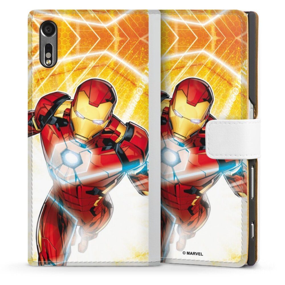 DeinDesign Handyhülle Iron Man on Fire, Sony Xperia XZ Hülle Handy Flip Case Wallet Cover Handytasche Leder