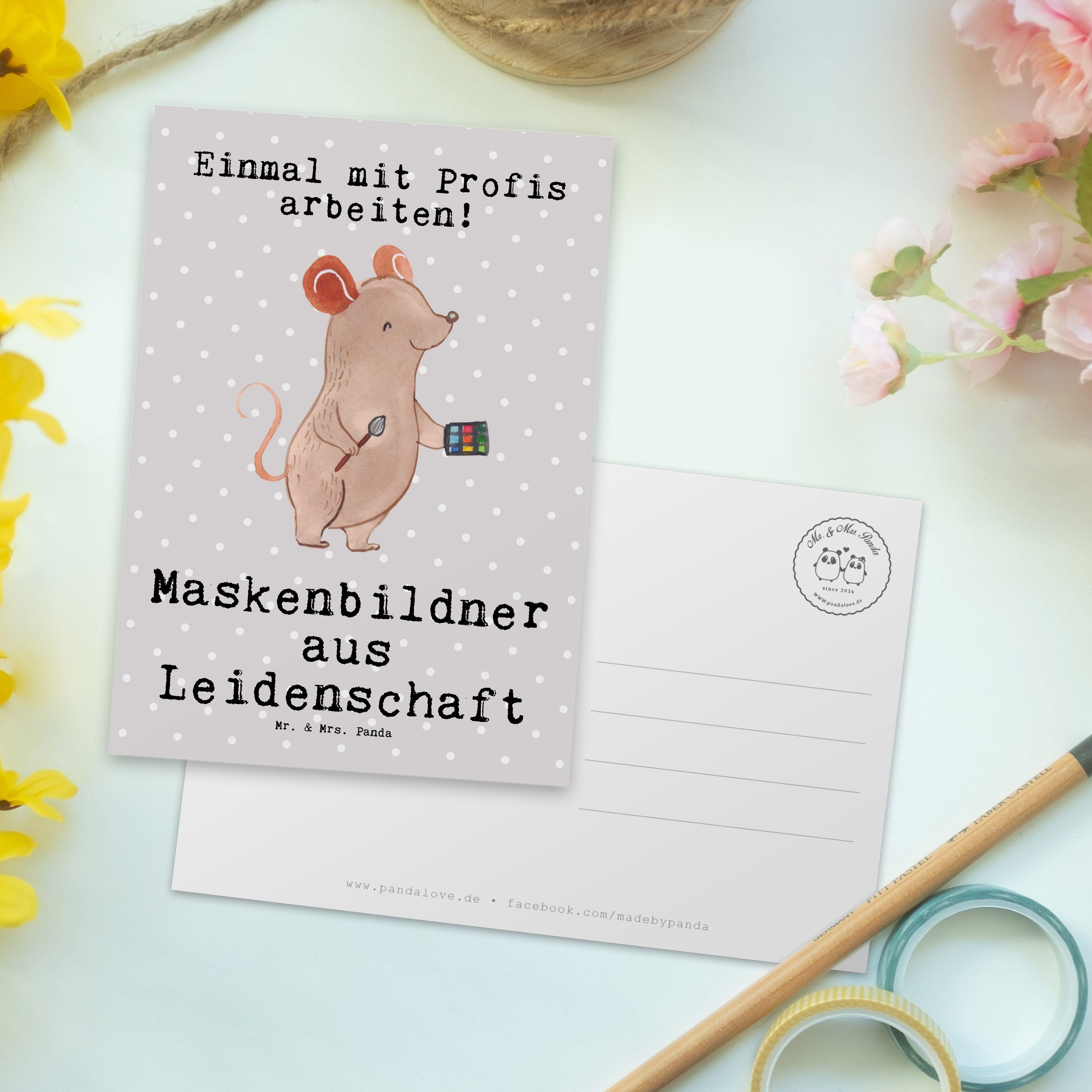 Maskenbildner Pastell - Panda Leidenschaft Grau - & Postkarte Geschenk, Kosmetiker aus Mr. Mrs.