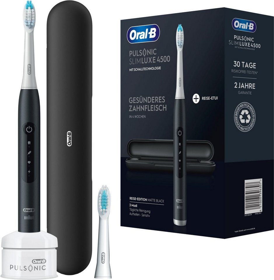 Oral-B Schallzahnbürste Pulsonic Luxe 4500, Aufsteckbürsten: 2 St., 3 Putzprogramme inkl. Sensitiv, Timer, Reise-Etui