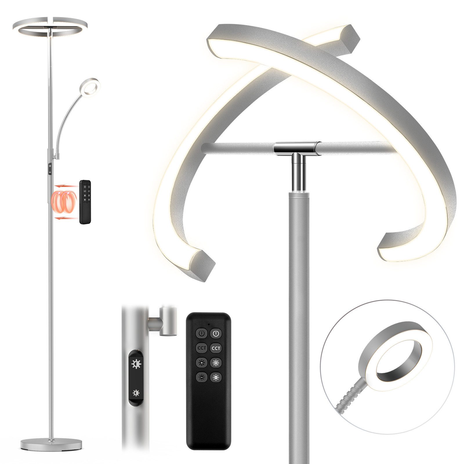 FIMEI Stehlampe 29W, mit Leseleuchte, Fernbedienung & Touch, LED fest integ günstig online kaufen