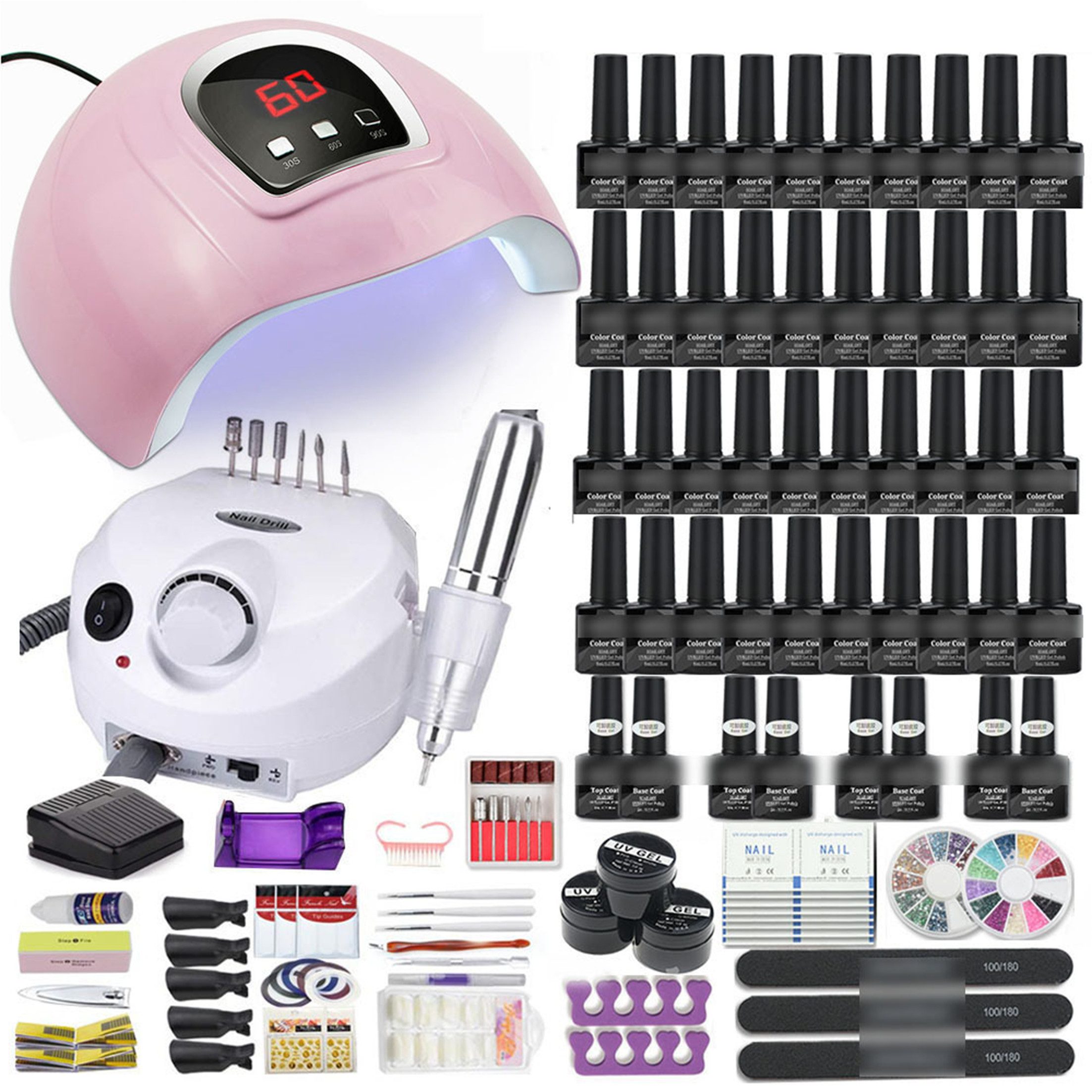 KINSI Lichthärtungsgerät Komplettes Maniküreset 50-90 Stück, 48/24/12 Farben 10ml Nagellack,DIY, Hochwertig, praktisch, für Anfänger/Profis