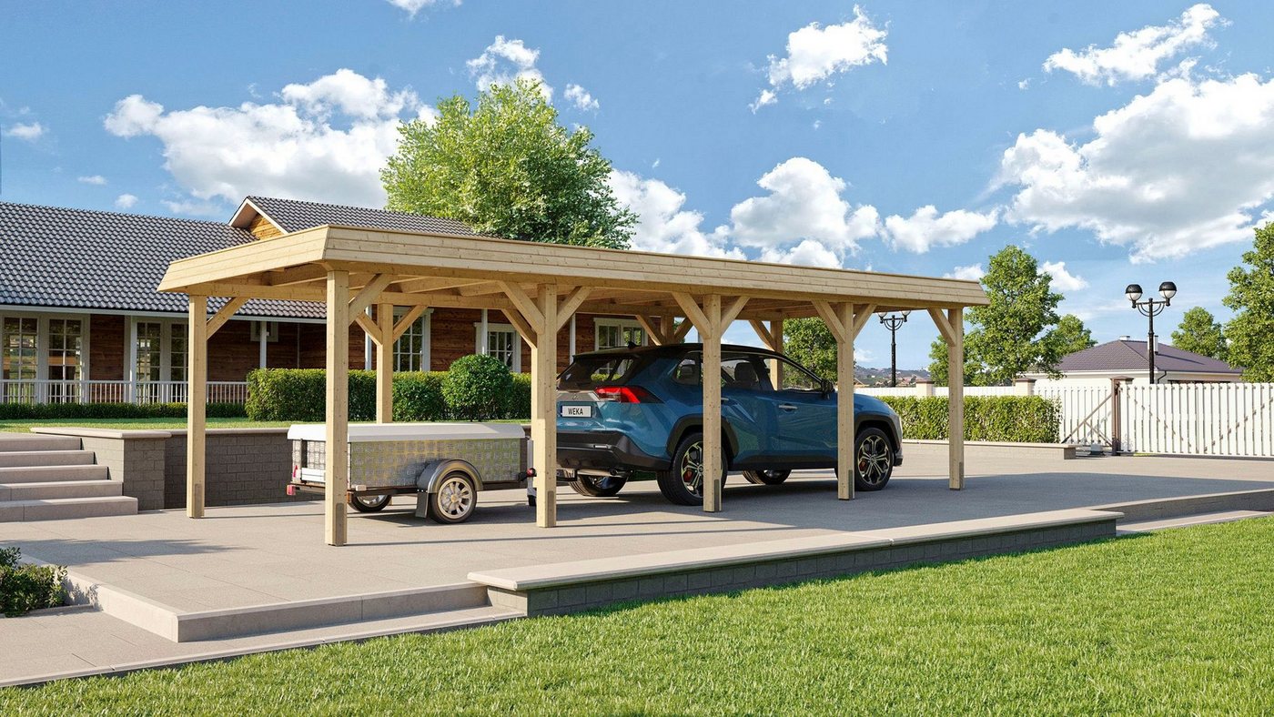 Thumbnail - weka Einzelcarport Leimholz-Flachdach-Carport 615 Gr.2, BxT: 337x832 cm, 209 cm Einfahrtshöhe, Flachdach aus verzinktem ...
