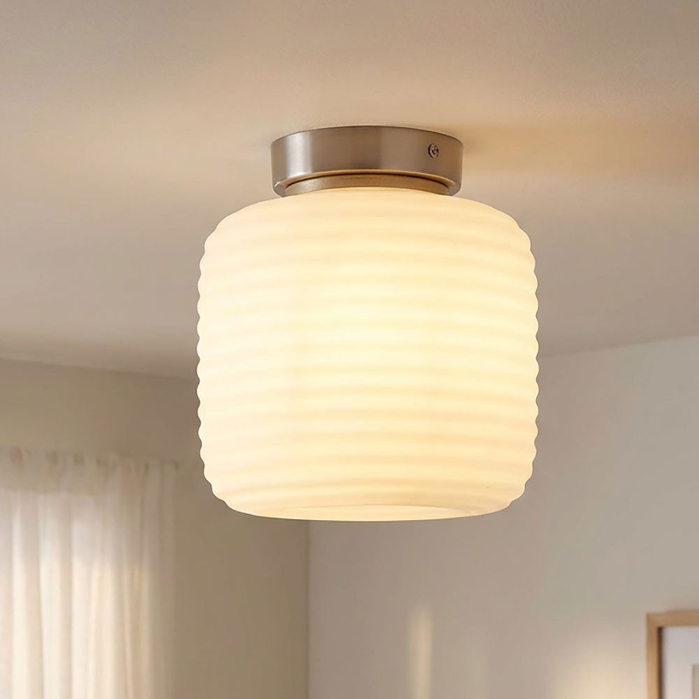 GLOBO LIGHTING Deckenleuchte, Leuchtmittel inklusive, Warmweiß, LED Deckenleuchte Metall Glas Nickel matt rund Opal Warmweiß H 21 cm