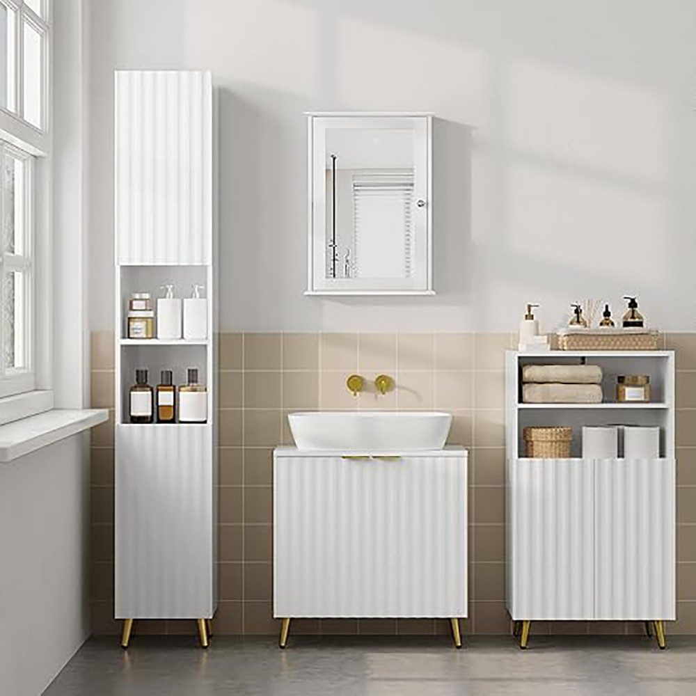 EUGAD Badkommode (1 St), Badezimmerschrank, mit 4 Fächern, 2 Türen, weiß