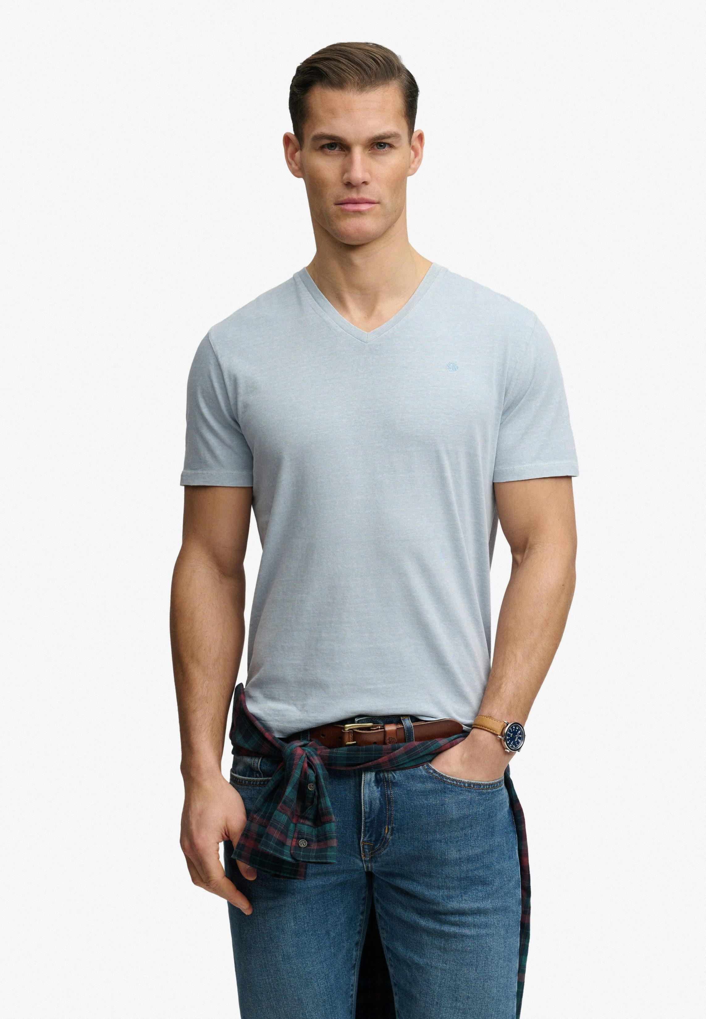 Superdry Rundhalsshirt CLASSIC COTTON LINEN VEE Baumwollmischung, relaxed fit aus luftig leichtem Baumwoll-Leinen-Mix