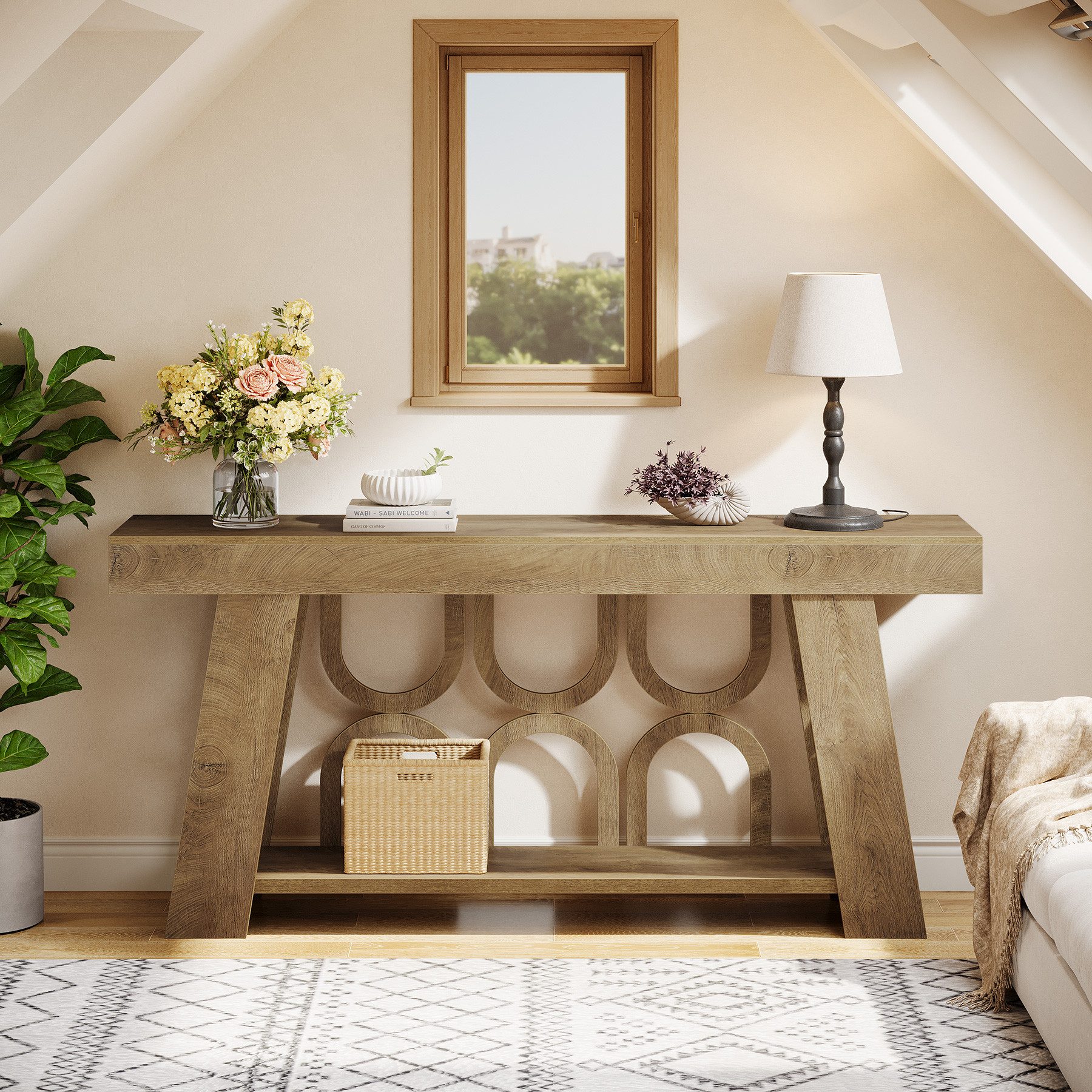 Tribesigns Konsolentisch Schmaler Sofatisch Holz mit 2-Stufigem Stauraum, 1 günstig online kaufen