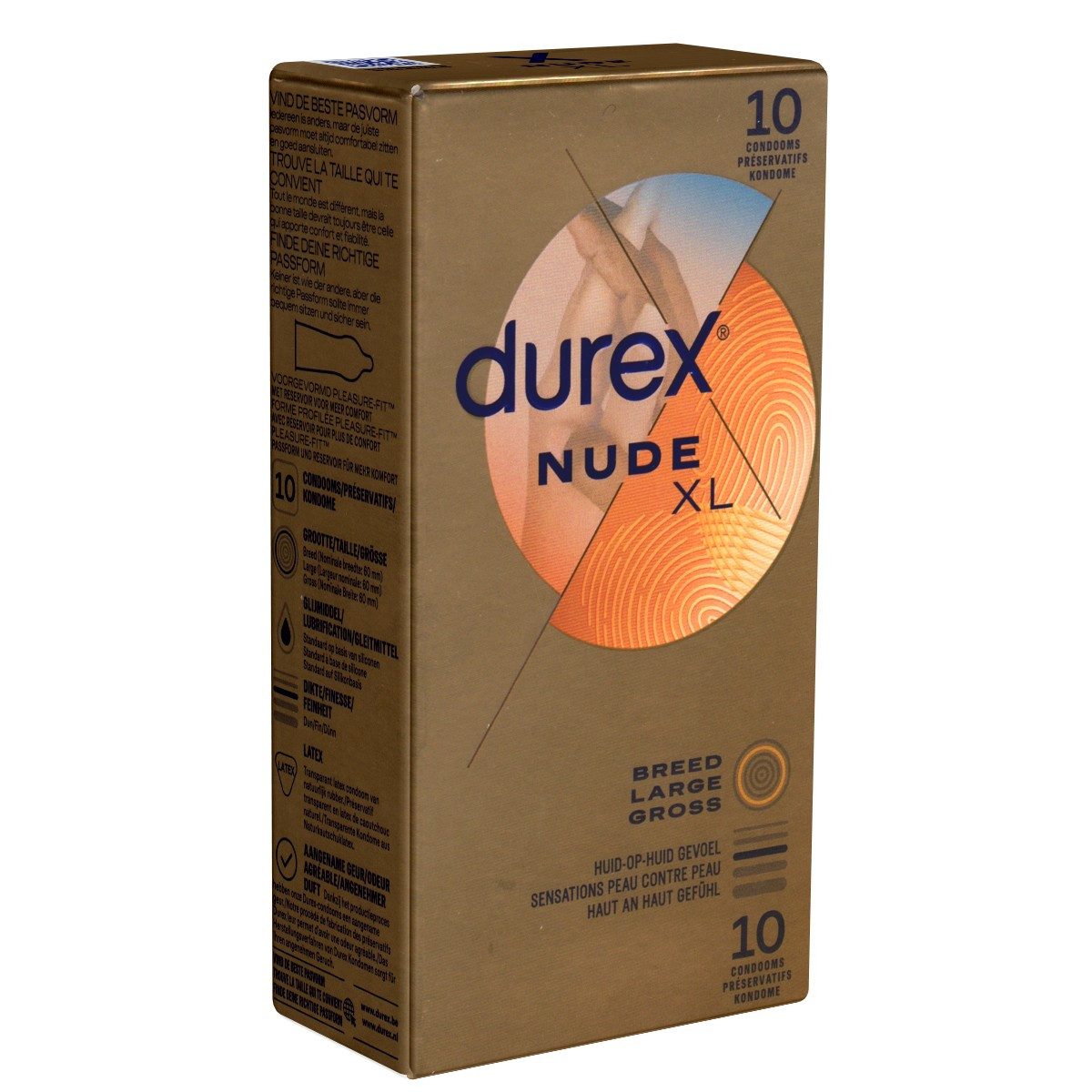 durex XXL-Kondome N*de XL Packung mit, 10 St., ultra dünne und extra große Markenkondome für noch mehr Gefühl