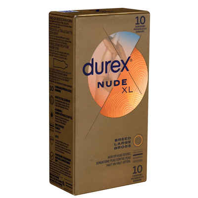 durex XXL-Kondome N*de XL Packung mit, 10 St., ultra dünne und extra große Markenkondome für noch mehr Gefühl