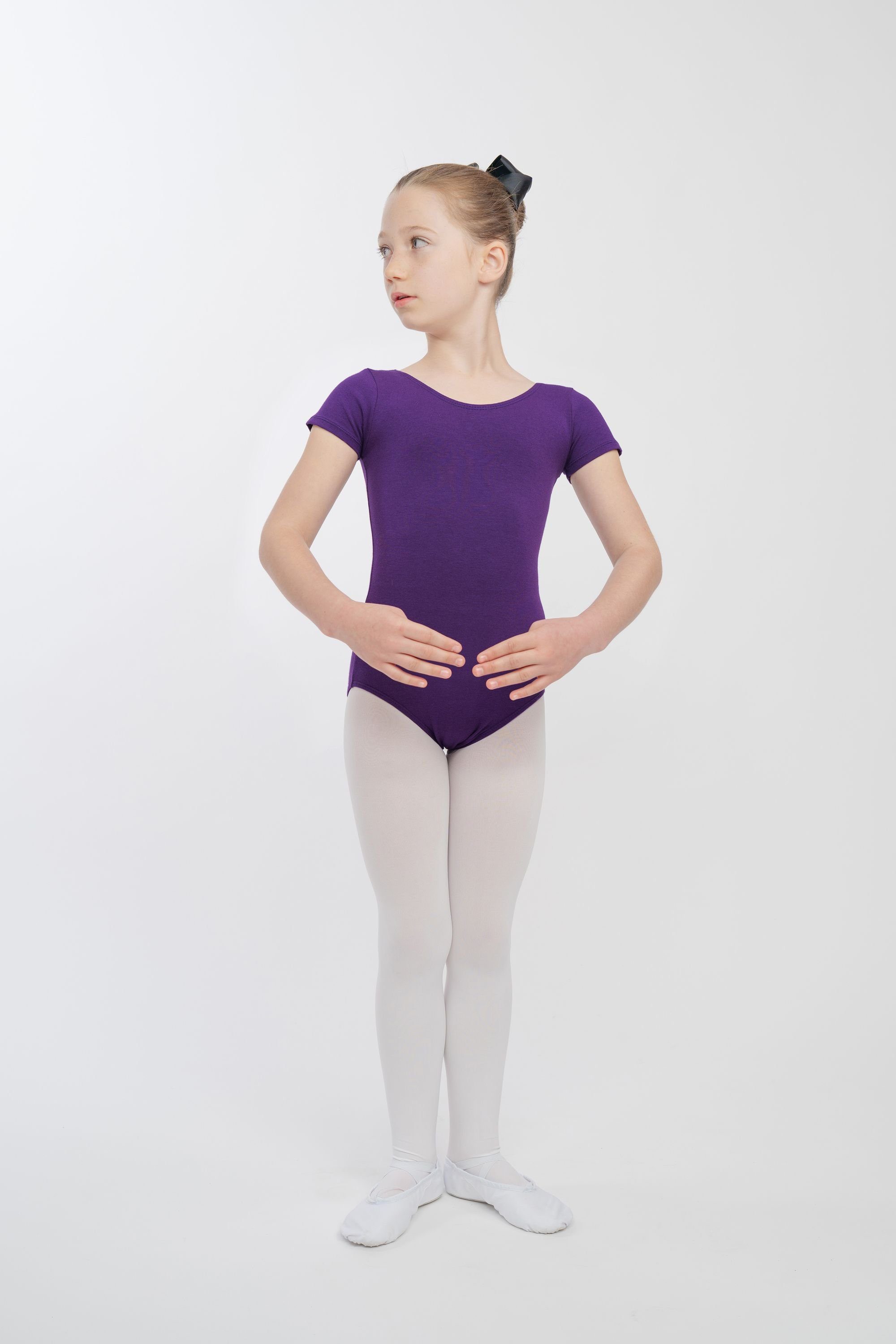 Kinder lila weicher Ballett fürs Ballettbody Sally Baumwolle Trikot tanzmuster Kurzarm Body aus