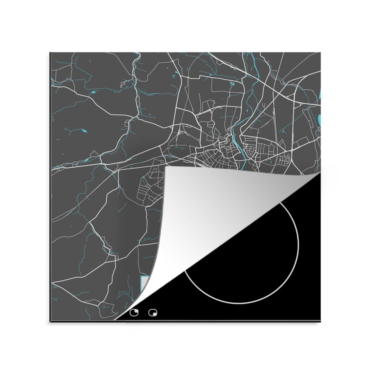 MuchoWow Herdblende-/Abdeckplatte Stadtplan - Karte - Görlitz - Blau - Deutschland - Karte, Vinyl, (1 tlg), 78x78 cm, Ceranfeldabdeckung, Arbeitsplatte für küche