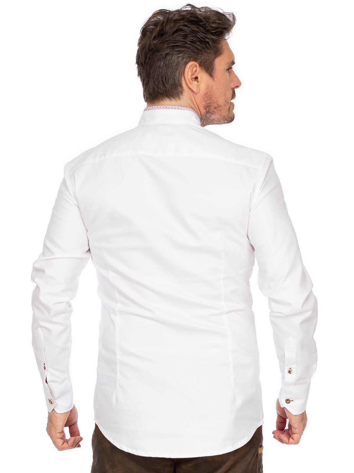420004-3829-138 Trachtenhemd hochrot Hemd weiß (Slim Stehkragen Gipfelstürmer