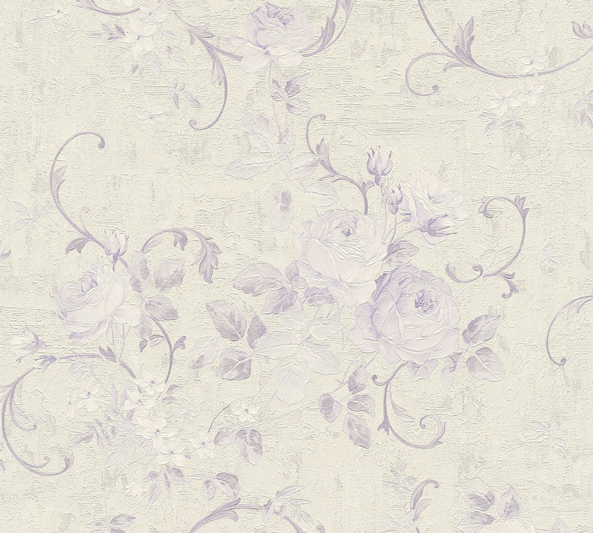A.S. Création Vliestapete Romantico romantisch floral, floral, Barock Tapete Blumen creme/violett | Vinyltapeten