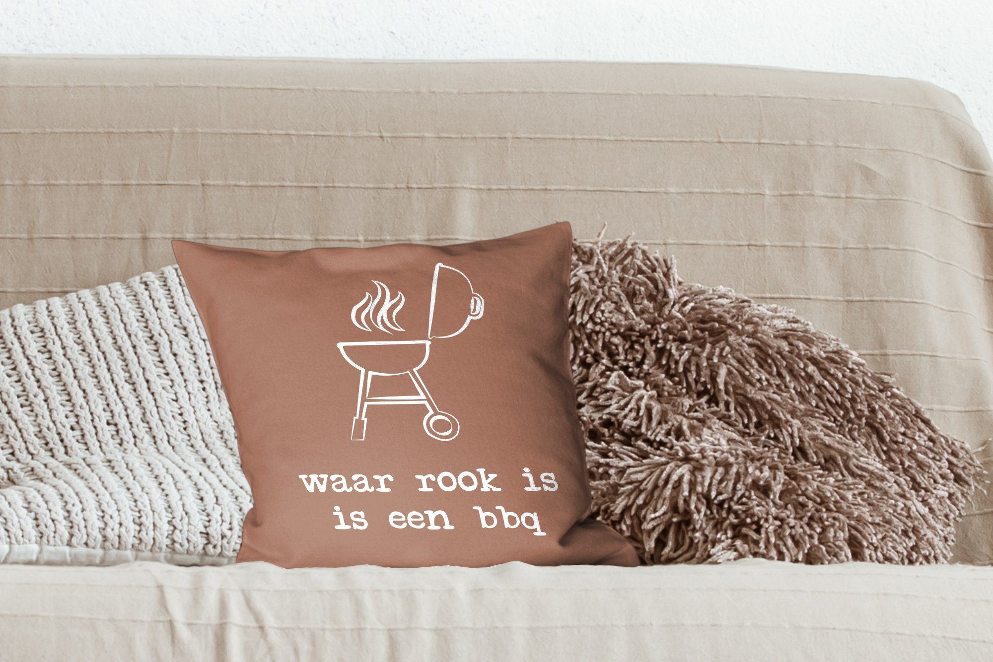 für Zitate, Sprichwörter Schlafzimmer, ist, ist Grill' Rauch Dekokissen Füllung Deko, Zierkissen Wohzimmer, Sofakissen - mit - 'Wo MuchoWow auch