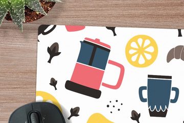 MuchoWow Gaming Mauspad Muster - Kaffee - Frühstück - Croissant (1-St), Mousepad mit Rutschfester Unterseite, Gaming, 40x40 cm, XXL, Großes