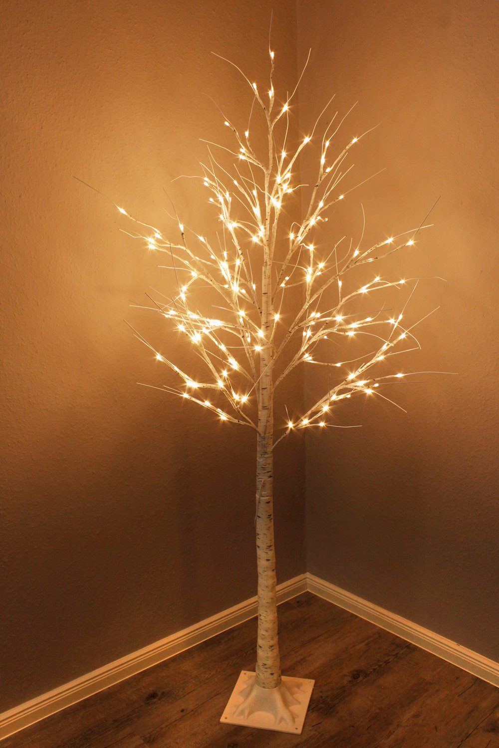 Arnusa LED Baum Leuchtbaum Winterbirke 160 cm 152 LED warmweiß,  verschiedene Blinkmodi, LED fest integriert, warmweiß, für Innen und Außen  Dekoleuchte Stehlampe