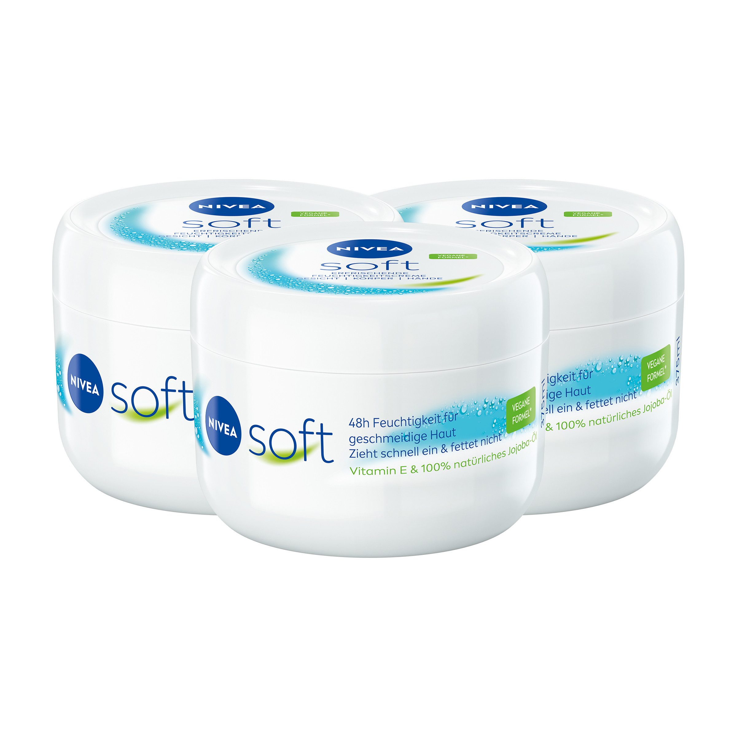 Nivea Hautcreme Soft 3 x 375ml 48h intensive Feuchtigkeit Vegane Formel Packung, 3-tlg., 48h intensive Feuchtigkeit