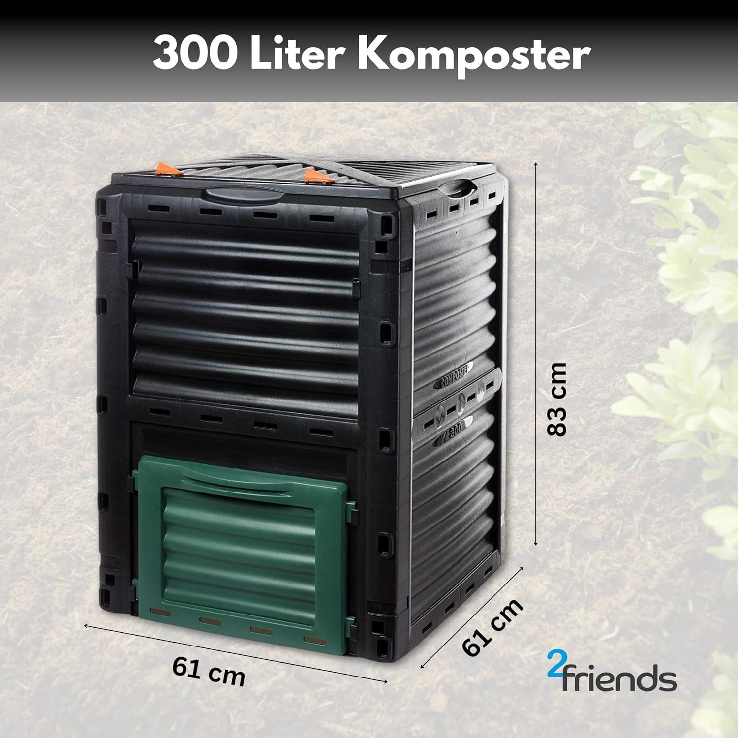 Centi Schnellkomposter KYOTO 300 L – Thermokomposter mit Deckel, BxTxH: 61x61x83 cm, 300 l, (1er-Set)