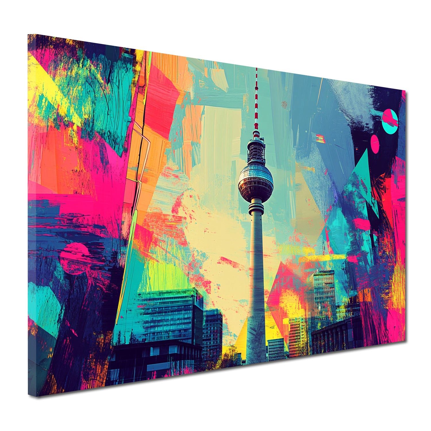 Artedinoi Leinwandbild Pop Art Berlin Fernsehturm Skyline bunt Wandbild Leinwandbild XL Wandd, Berliner Fernsehturm-Skyline, bunt