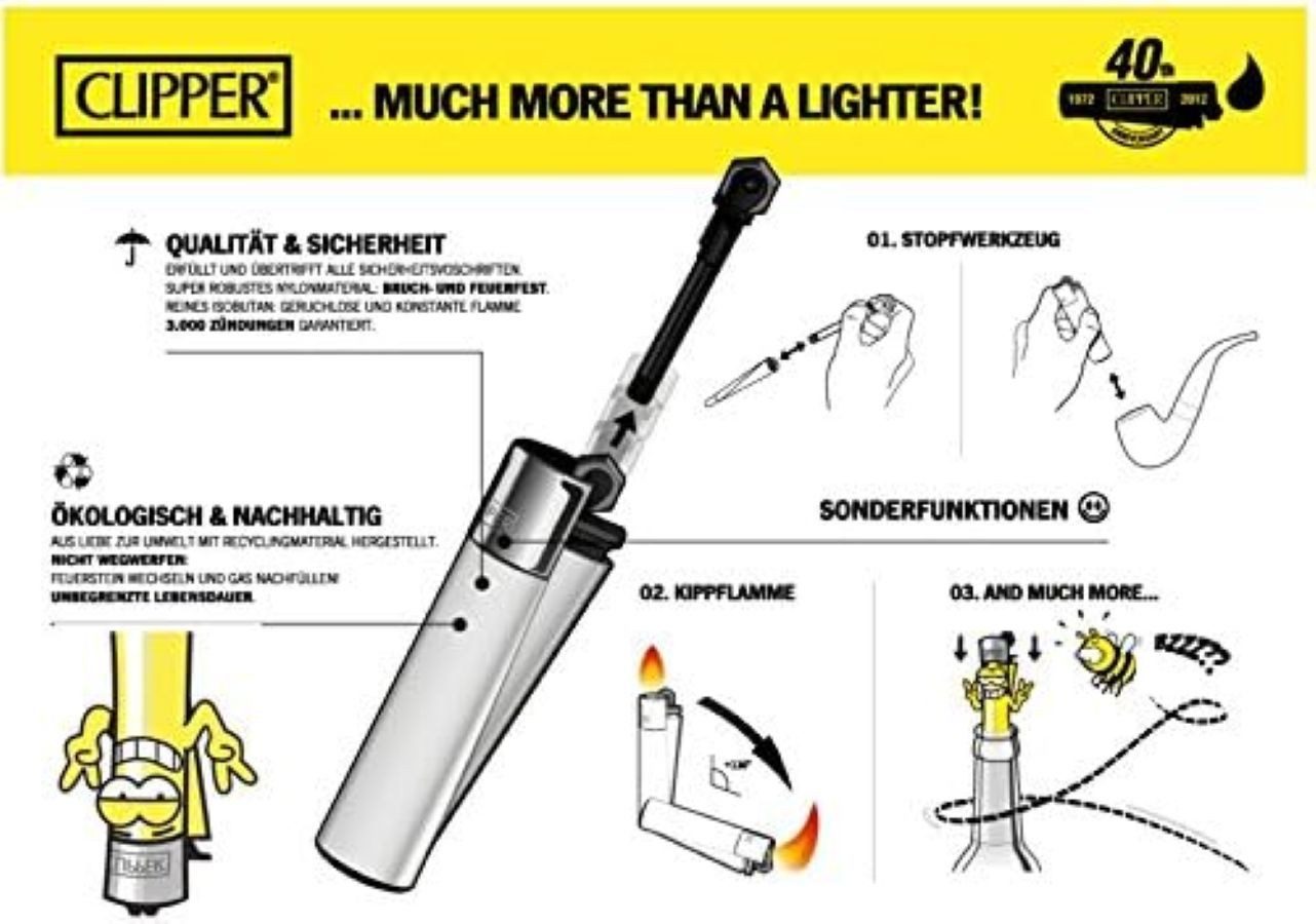 CLIPPER Feuerzeuge 4 Stück im Mix - Wundertüte- nachfüllbar & wiederverwendbar (4-St), Ideal für Sammler, Raucher, Outdoor und Haushalt