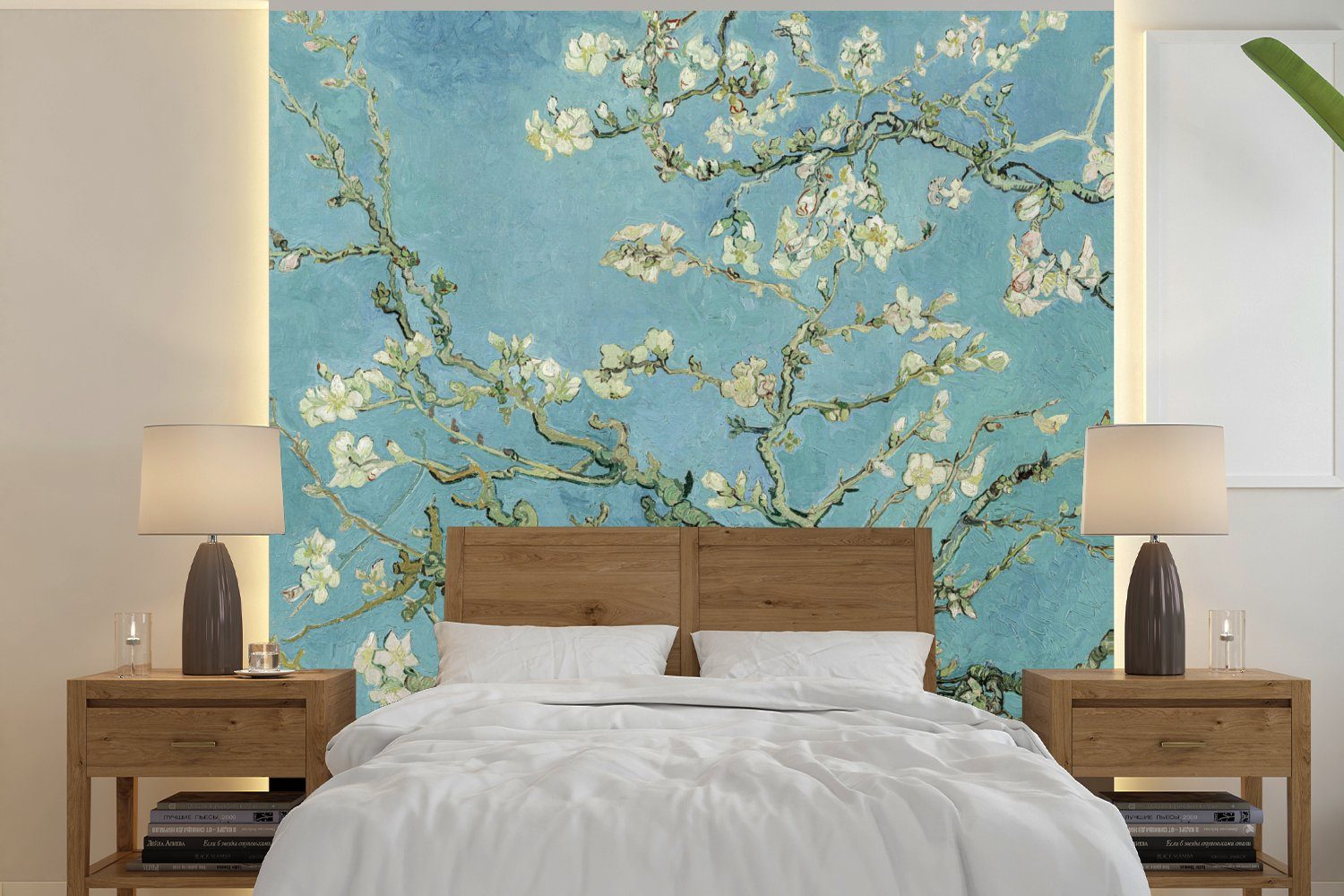 Schlafzimmer, Fototapete Kunst Wohnzimmer - Vintage, Matt, St), Mandelblüte bedruckt, Gogh oder Van - - Alte - für Meister Wandtapete Vinyl (5 Tapete MuchoWow
