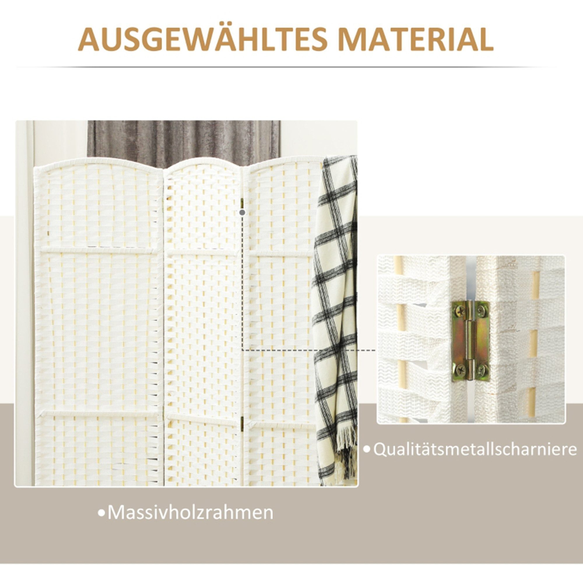 MC Star Raumteiler 6-teiliger Raumtrenner, Faltbarer Sichtschutz, Sichtschutzwand, für Wohnzimmer, Schlafzimmer, Homeoffice, Weiß