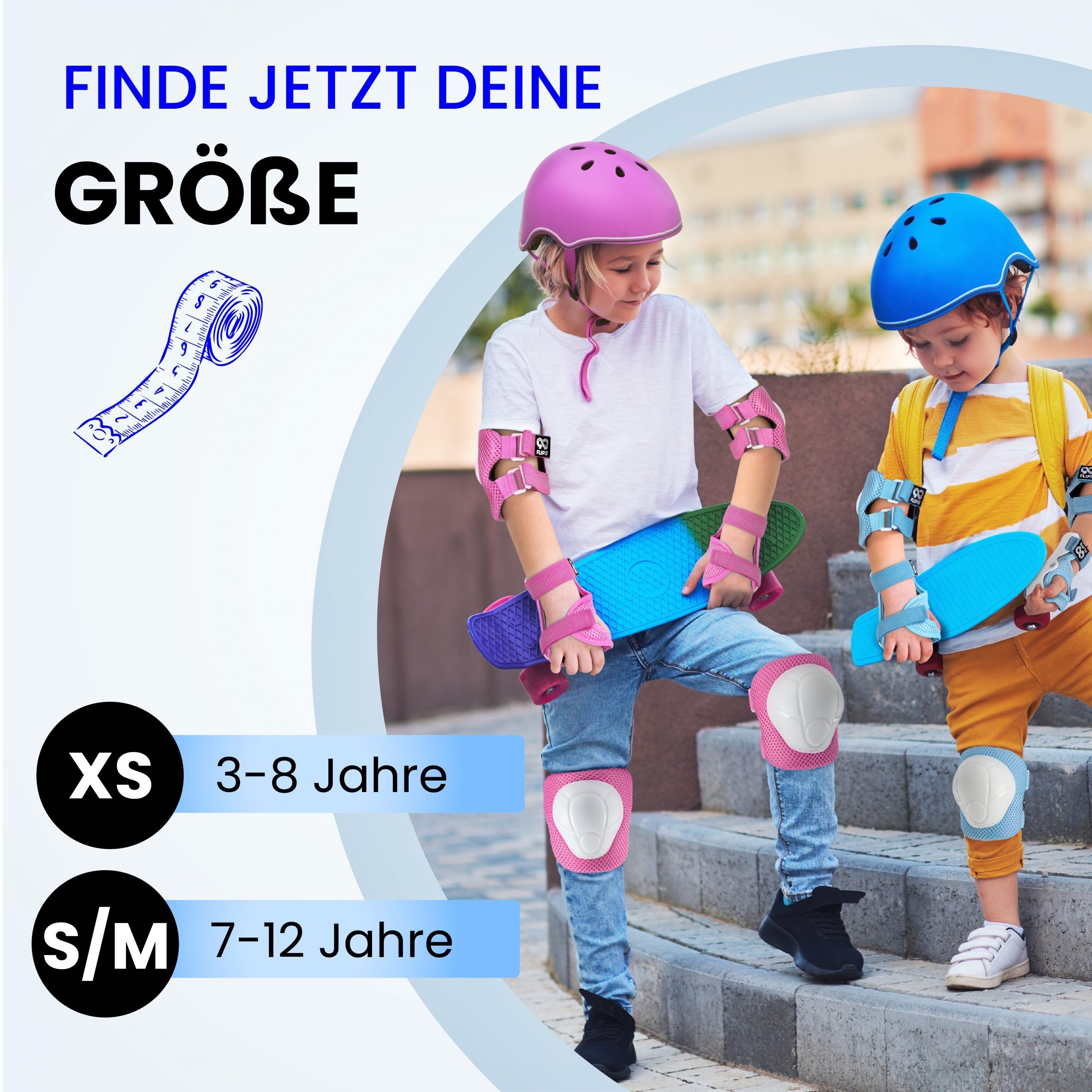 99FLIPS Protektoren-Set Schoner Inliner skates Kinder Set Skateboard Protektoren Schützer (Knieschoner Kinder Schutzausrüstung für Rollschuhe & Skateboard, 6-tl – Bild 5 von 5