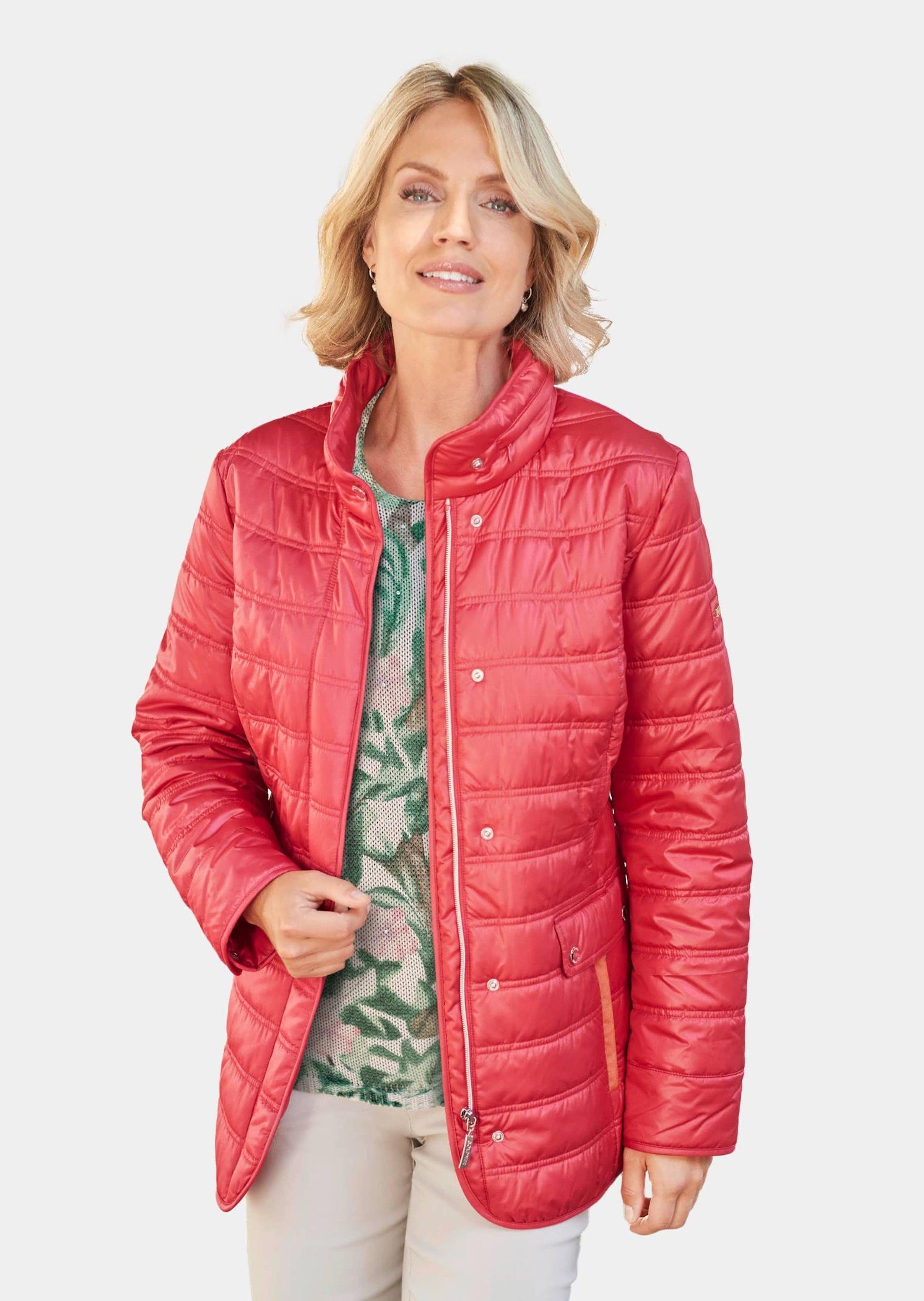 GOLDNER Steppjacke Leichte Steppjacke mit Kapuze, 71cm Unifarbenes Design mit verdecktem Verschluss und Stehkragen