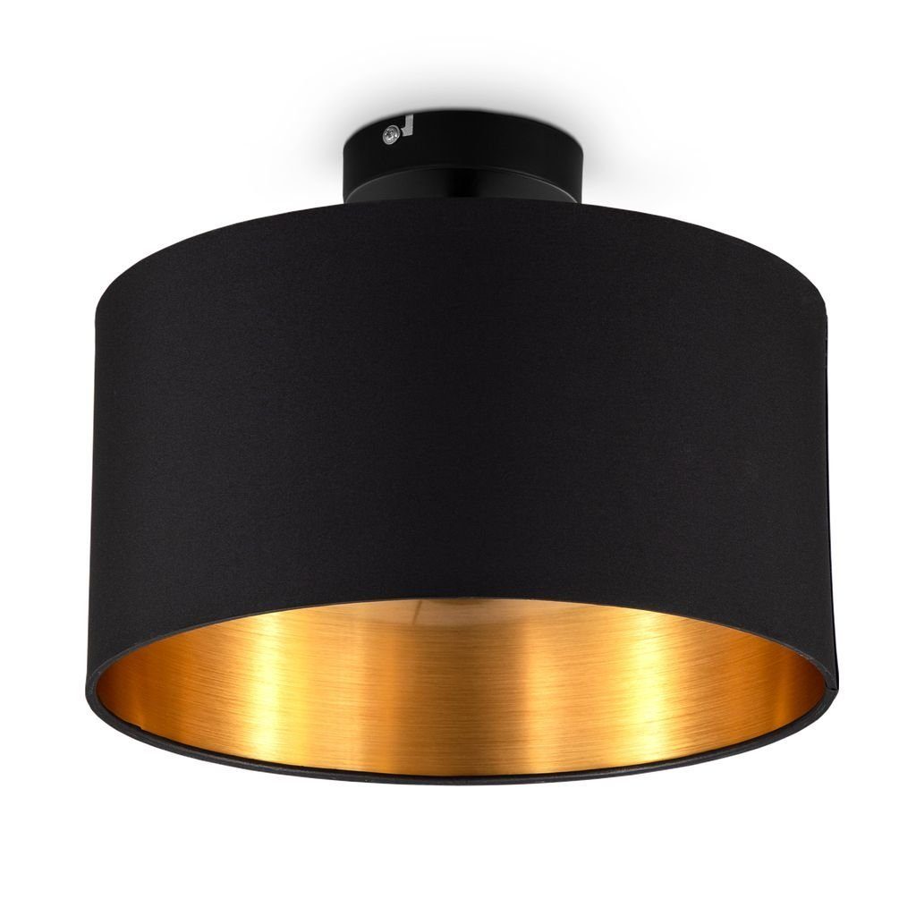 1-flammig 60W Ø30 B.K.Licht BKL1420, Schwarz-Gold cm - E27 Ø30cm Stoffdeckenlampe Deckenleuchte Wohnzimmer