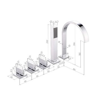 Feel2Home Badarmatur 5 Loch Badewannenarmatur Wasserhahn Handbrause Wannenrand Armatur