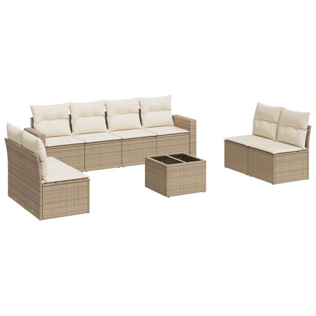 vidaXL Gartenlounge-Set 9-tlg. Garten-Sofagarnitur mit Kissen Beige Poly Rattan, (1-tlg)