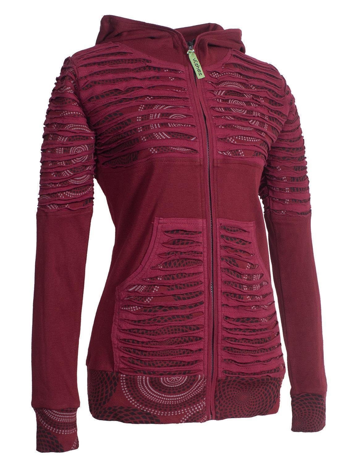 Vishes Kapuzensweatjacke Hoodie Kapuzenjacke mit Cutwork Patchwork (1-tlg) Boho, Hippie, Elfen, Goa Style, Gestreift, Mandala
