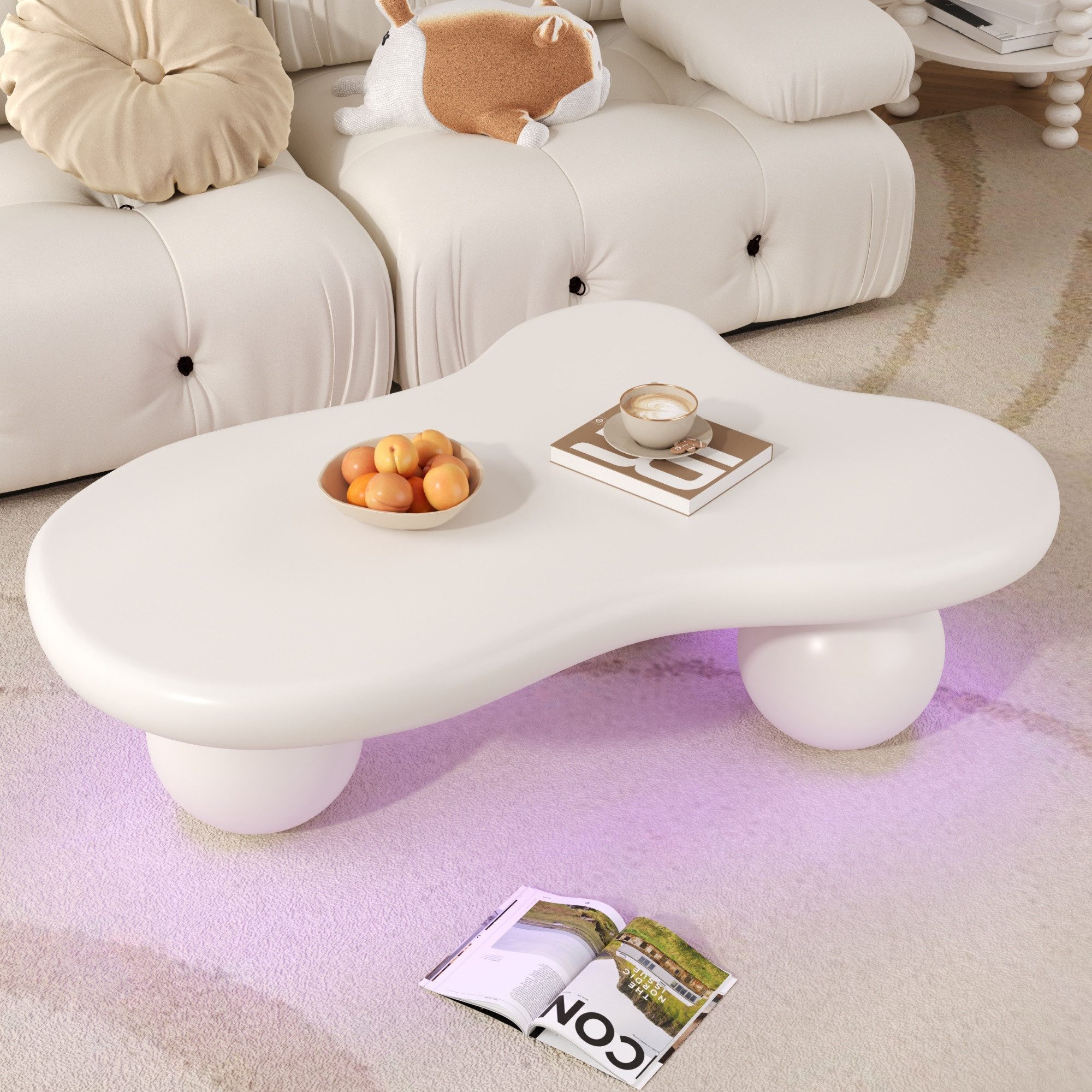 Merax Couchtisch in Wolkenform Sofatisch mit LED inkl.16 Farben (1-St), Wohnzimmertisch Beistelltisch mit Abgerundete Ecken, 95x62,5x32cm
