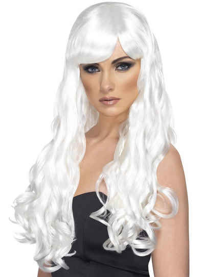 Smiffys Kostüm-Perücke Desire weiß, Lange gewellte Frisur für Divas, Meerjungfrauen oder Festivals