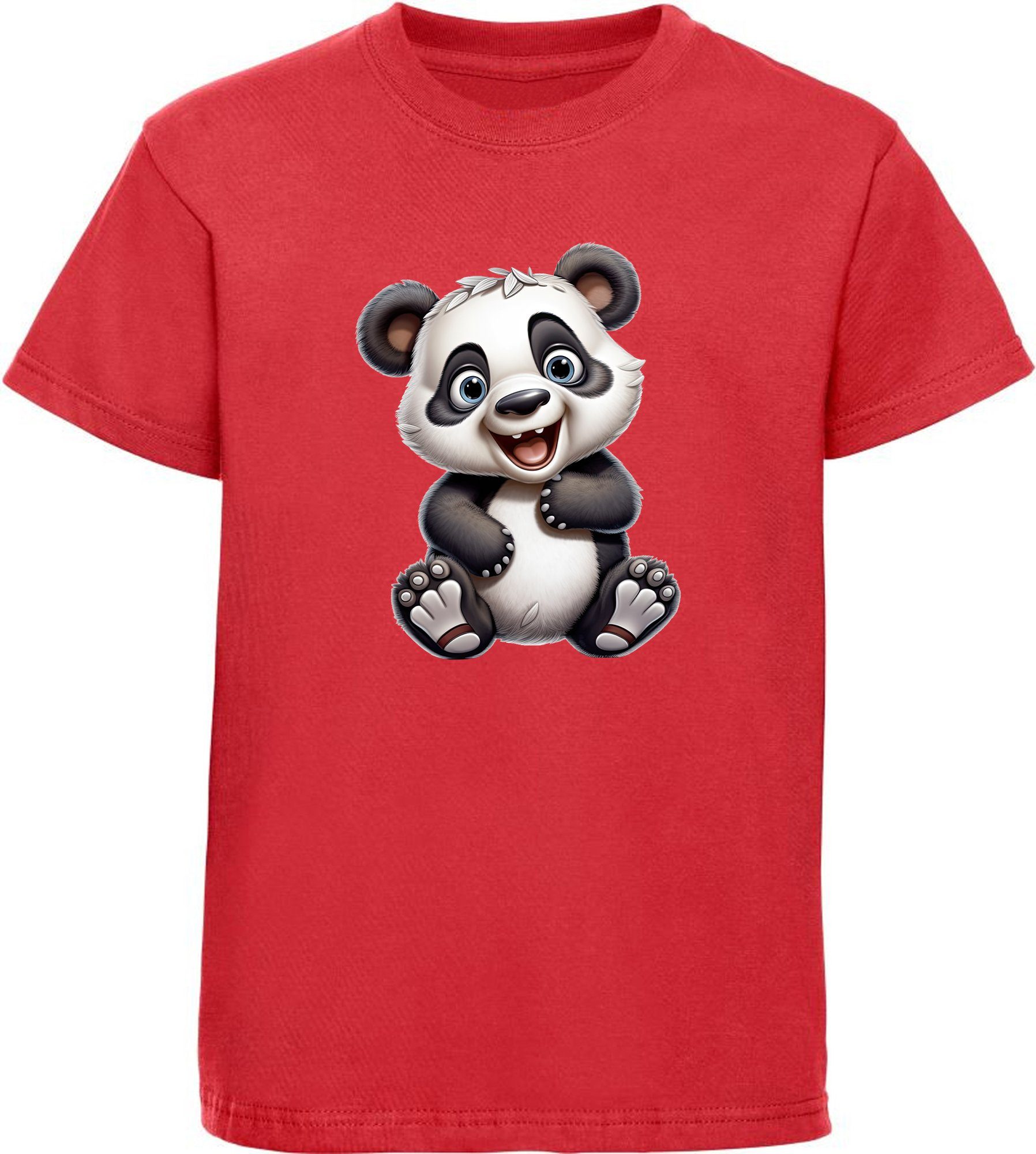 MyDesign24 T-Shirt Kinder Wildtier Print Shirt bedruckt - Baby Panda Bär Baumwollshirt mit Aufdruck, i277 rot