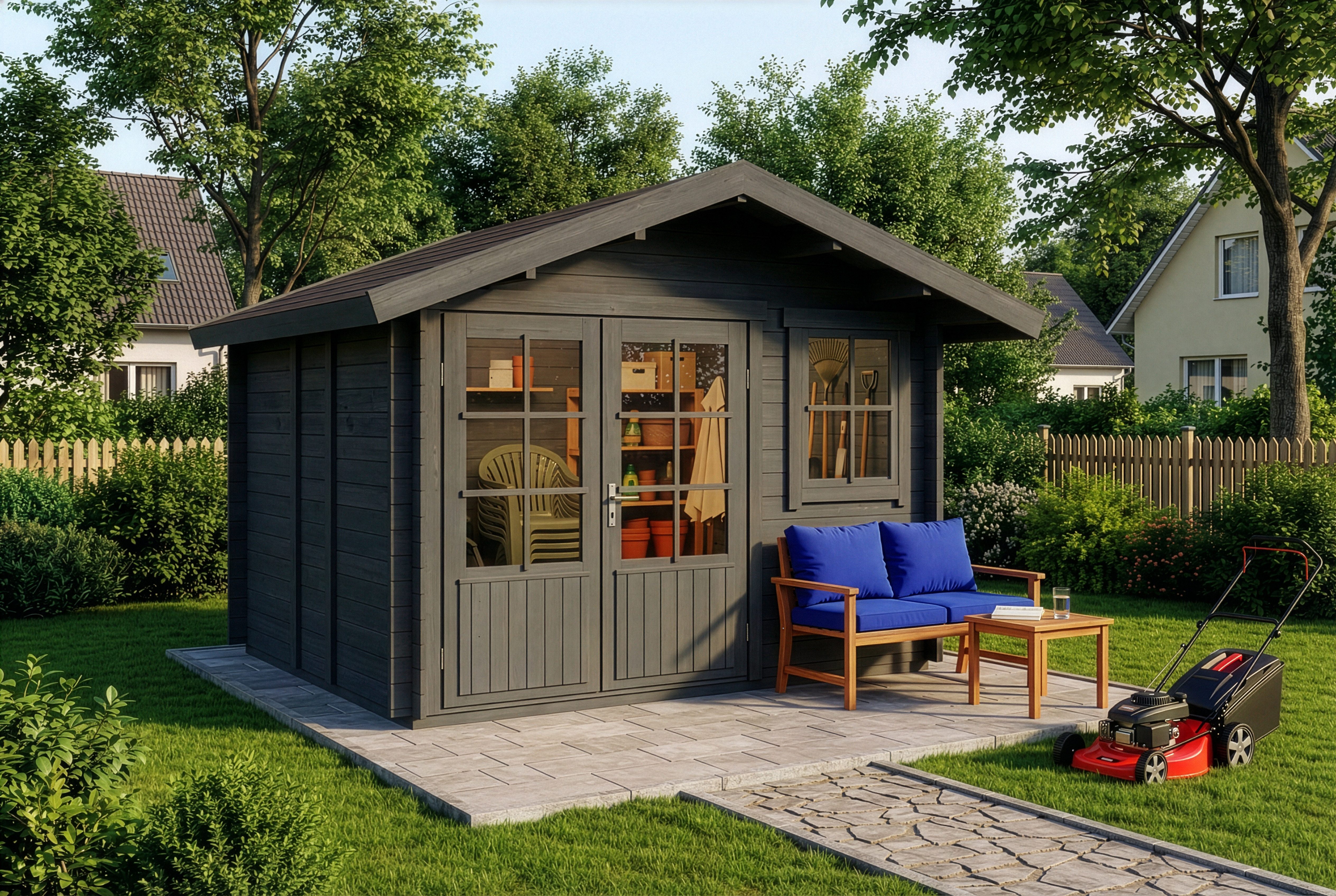 Alpholz Gartenhaus Holz Palermo, BxT: 331x331 cm, in Imprägniert (Grau) Inkl. Fußboden mit 28mm Wandstärke