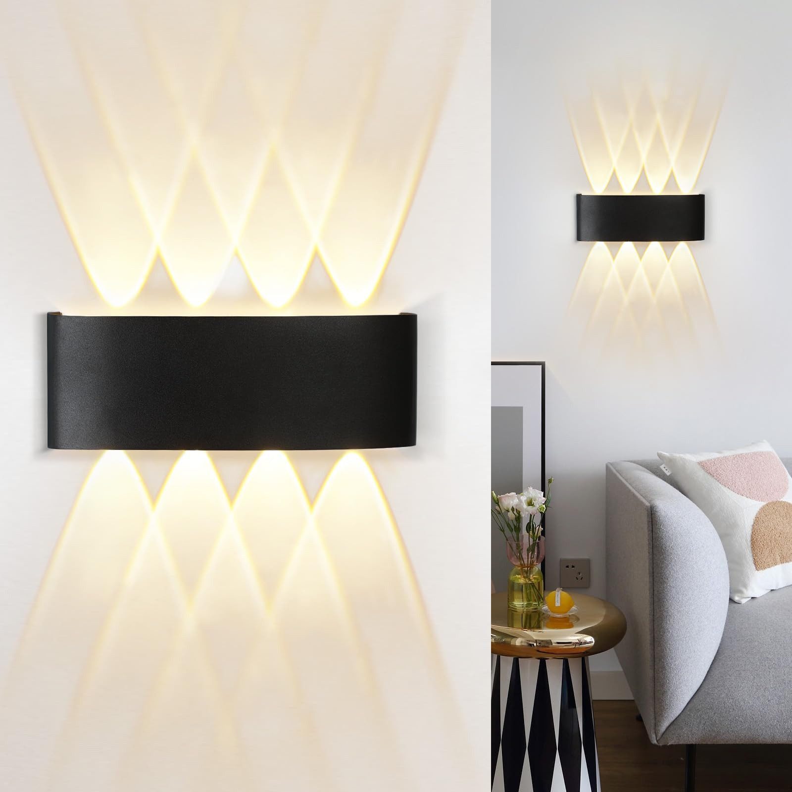 Nettlife Wandleuchte Schwarz Moderne 7W Warmweiß Innen Wandlampe, LED fest integriert, Warmweiß, Schlafzimmer Wohnzimmer Flure – Bild 2 von 5