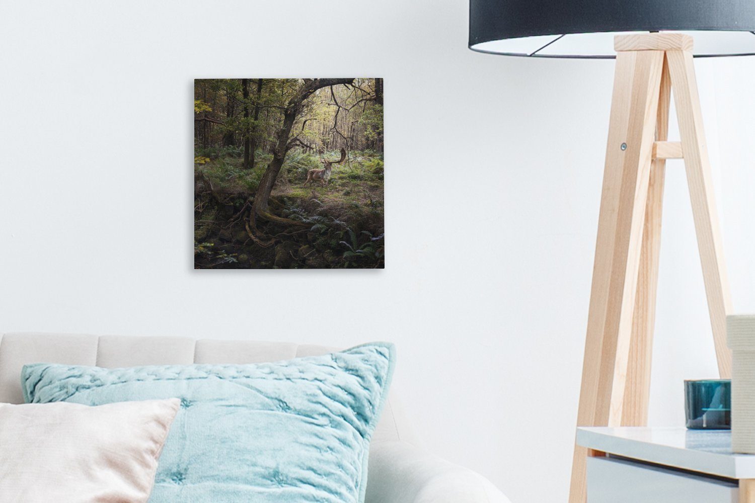 OneMillionCanvasses® Leinwandbild - Leinwand Bilder für Waldtier - (1 St), Wohnzimmer Sonne, Hirsch Schlafzimmer