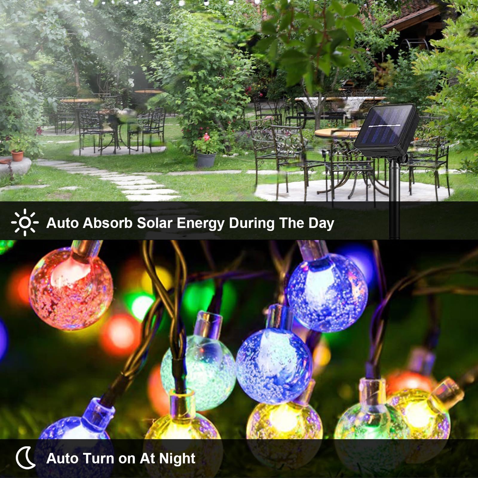 LQWELL LED Solarleuchte LED Kugeln Lichterkette Außen Solar Gartenleuchte, LED, Bunt, 30LED 8.1M 26FT IP65 8 Modi Lichterkette
