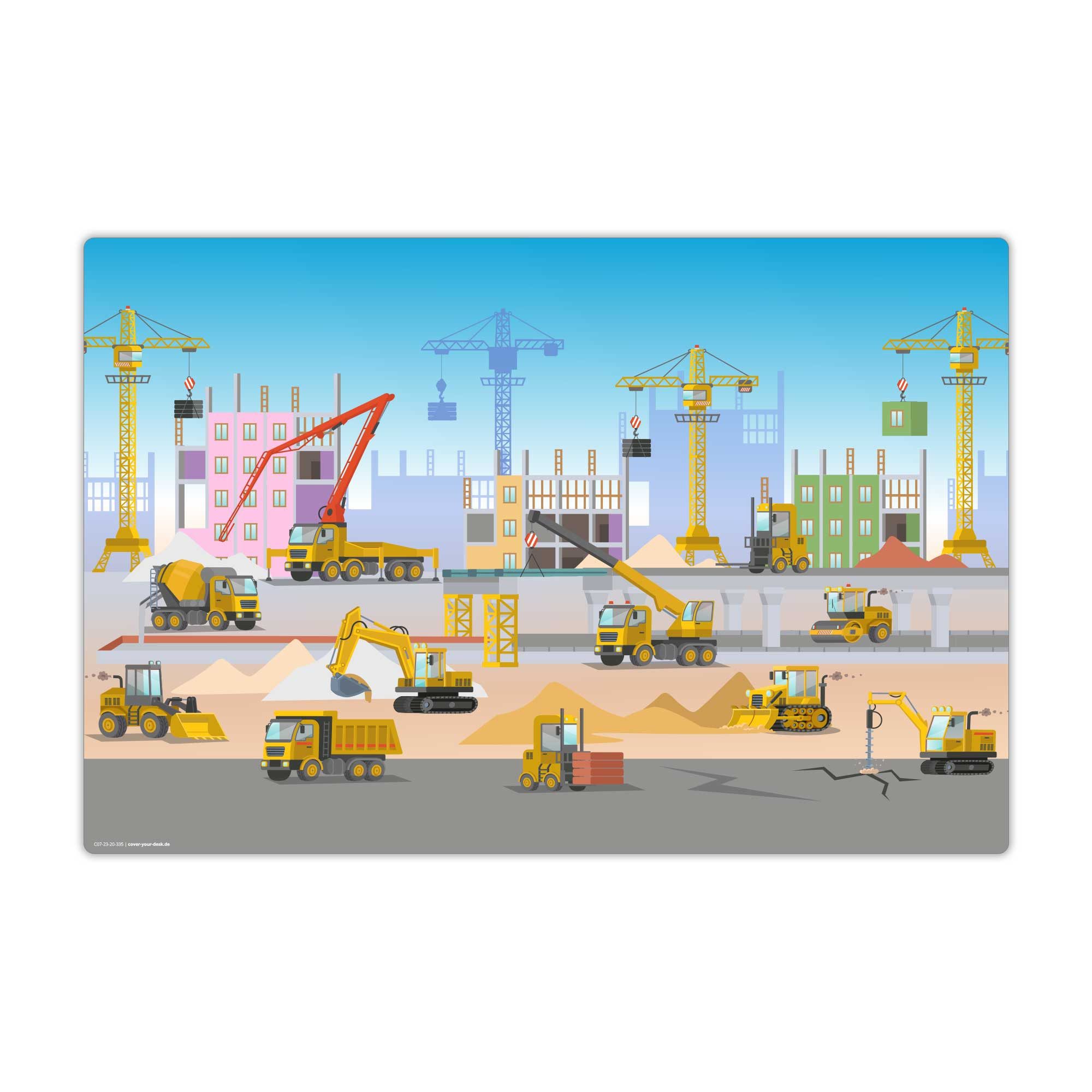 cover-your-desk.de Schreibtischunterlage abwaschbar - Baustelle mit Bagger - premium Vinyl - Made in Germany