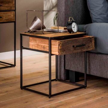 RINGO-Living Beistelltisch Massivholz Nachttisch Kimo mit Schublade in Natur-dunkel und Schwarz-m, Möbel