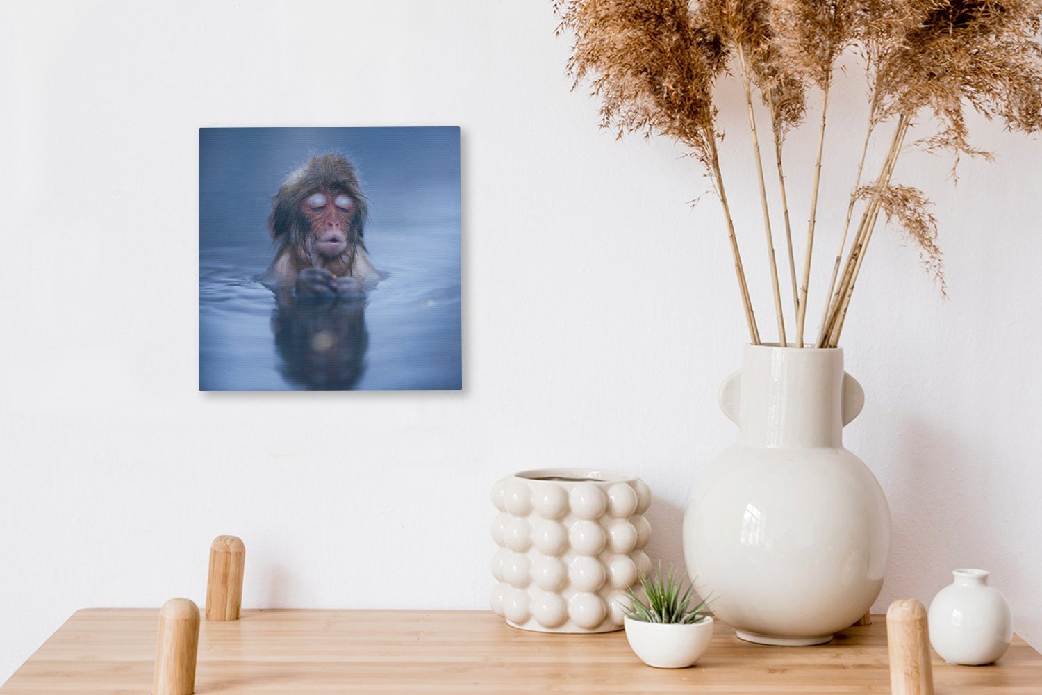 Leinwandbild Tiere, Wohnzimmer - Bilder OneMillionCanvasses® Leinwand Schlafzimmer Wasser für Spiegelung Affe - St), (1 -