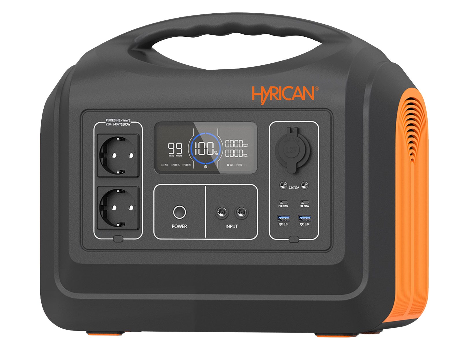 Hyrican UPP-1800, 1800 Watt, 1488 Wh, LiFePO4, tragbarer Akku/Batterie Powerstation für Camping, Garten, Reisen 465000 mAh, mobiles Ladezentrum für Not-& Stromversorgung