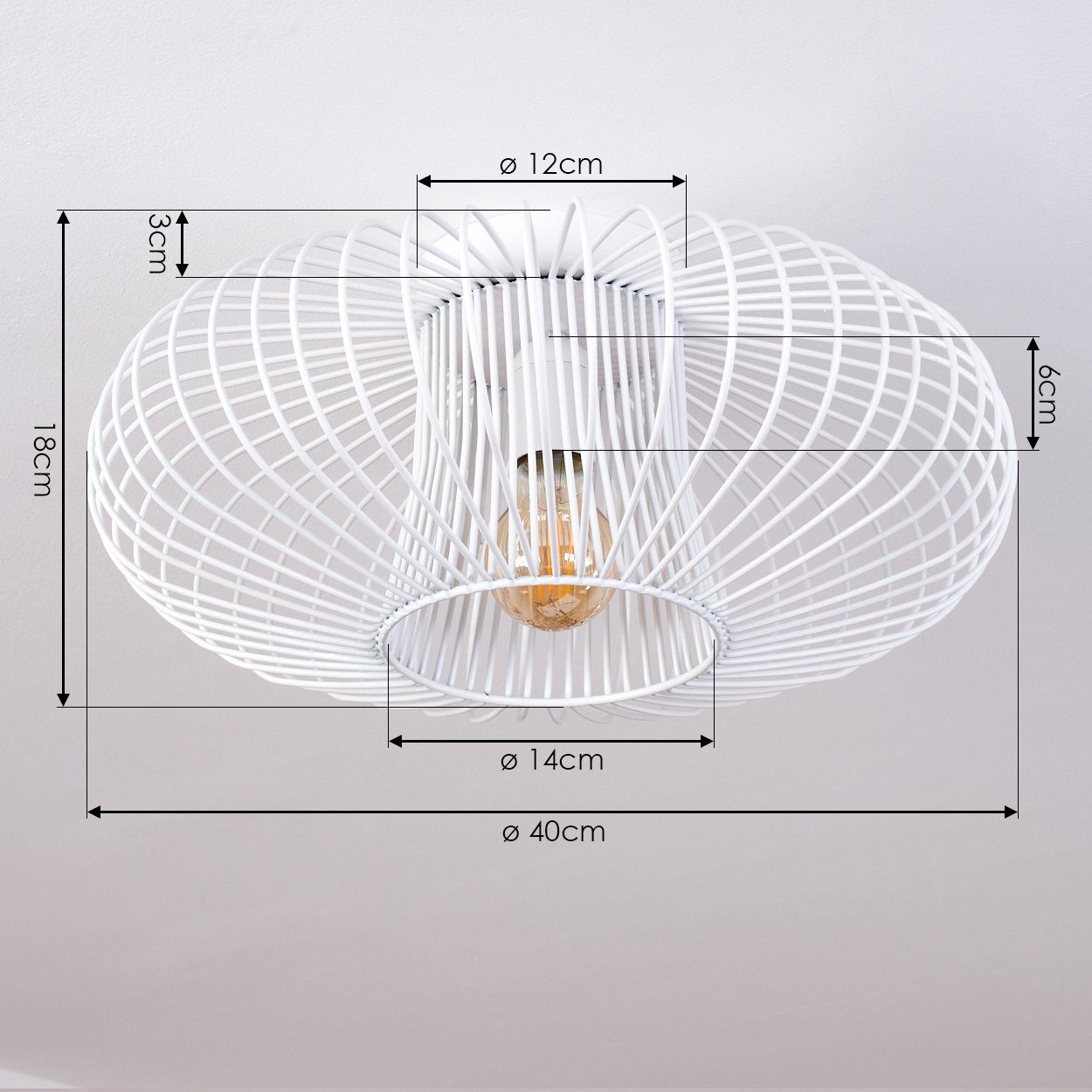 hofstein Deckenleuchte »Pieris« runde Deckenlampe aus Metall in Weiß, ohne Leuchtmittel, Retro-Leuchte mit Lichteffekt durch Gitter-Optik, Ø40cm, E27 – Bild 4 von 5