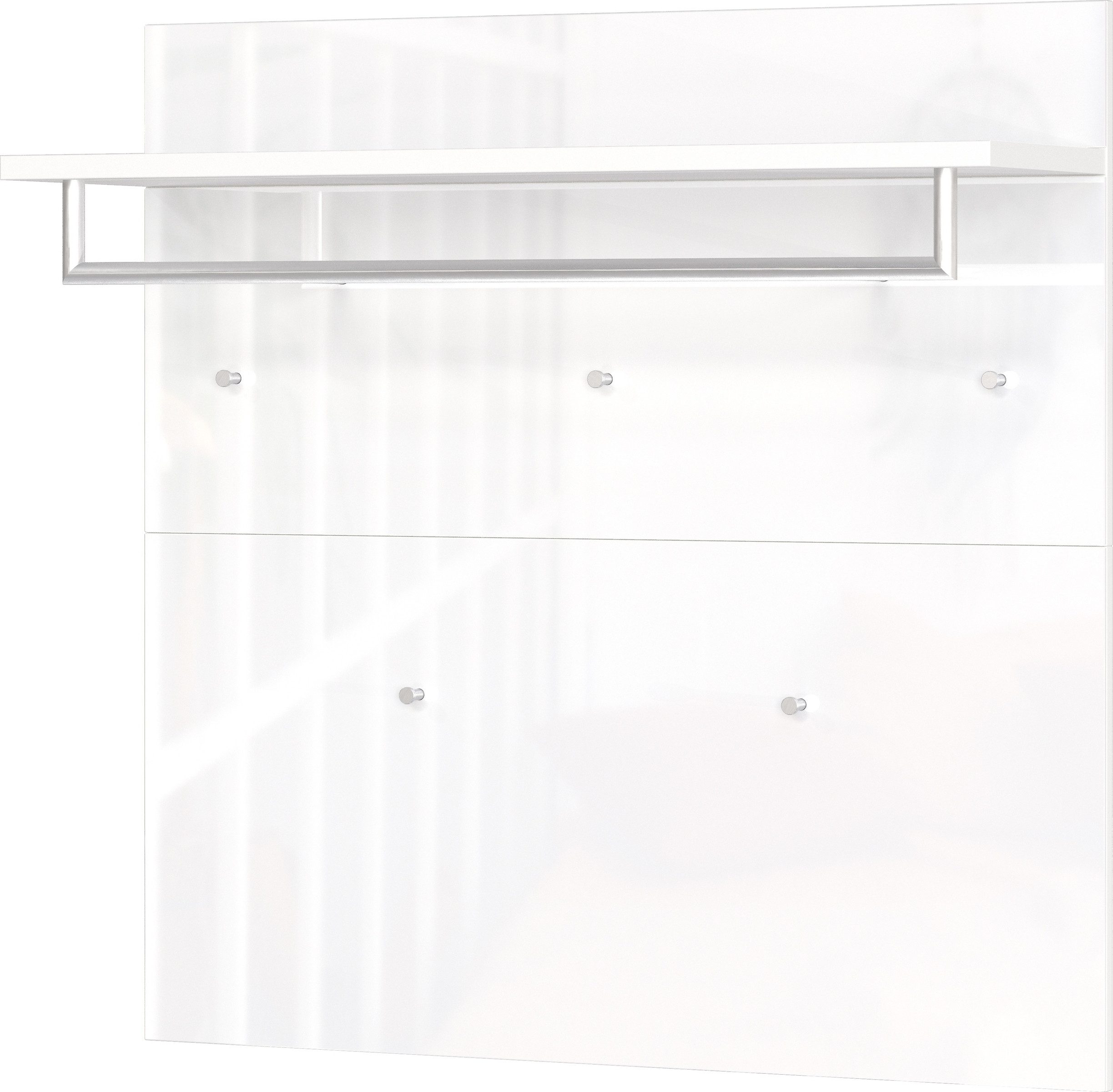 GERMANIA Wandgarderobe 5 Haken, Ablage, Stange, Glas / Weiß - 97x96x30cm (BxHxT)