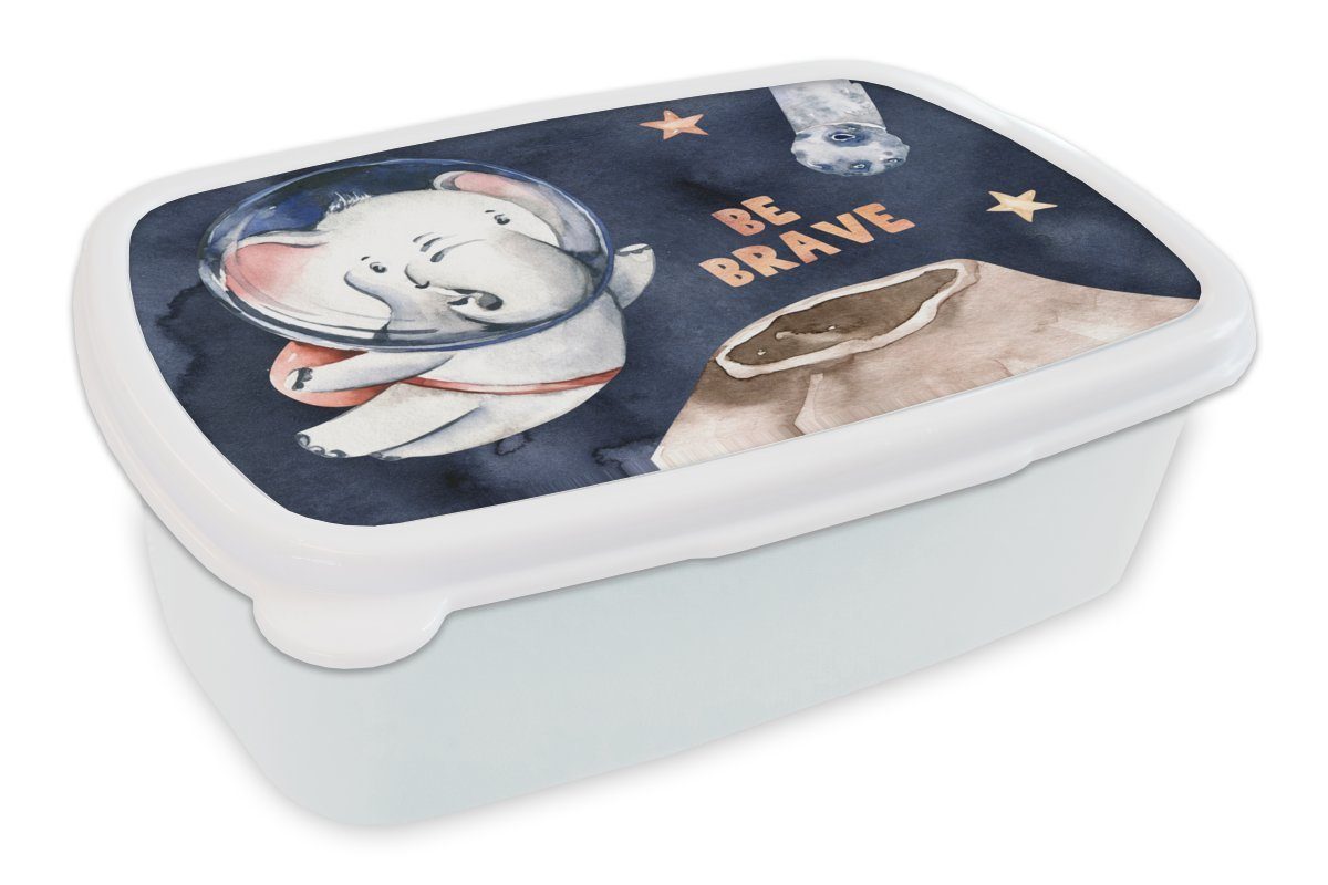 MuchoWow Lunchbox (2-tlg), Jungs Mädchen - für - für Sprichwörter Erwachsene, weiß - Mädchen Brotbox Kunststoff, und Sei und Zitate Brotdose, Kinder -, tapfer' Elefant Junge - 