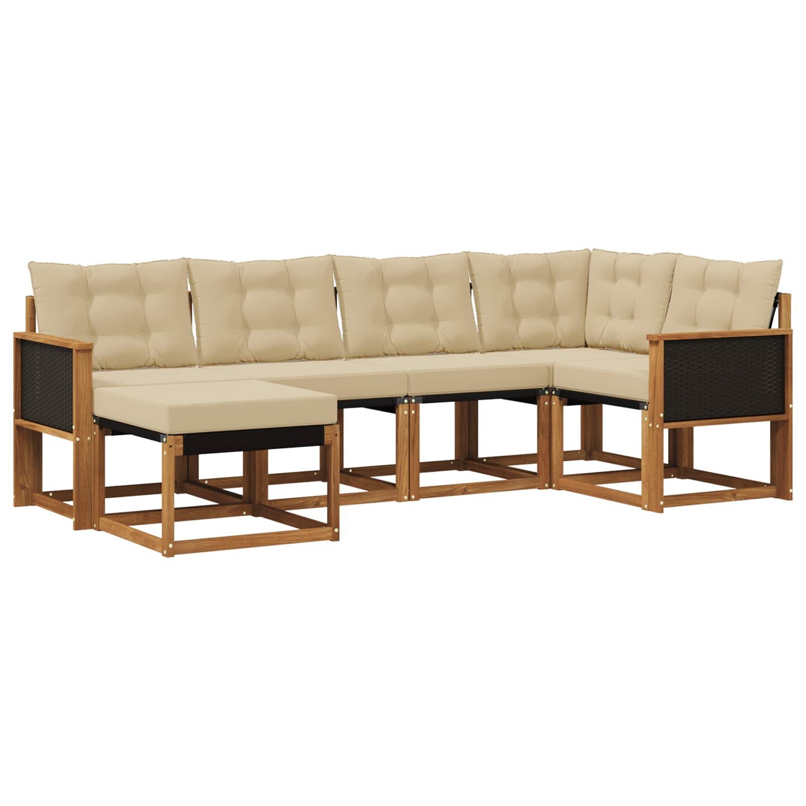 vidaXL Gartenlounge-Set Outdoor-Sofagarnitur 6 Stk. Natur und Beige, (6-tlg)