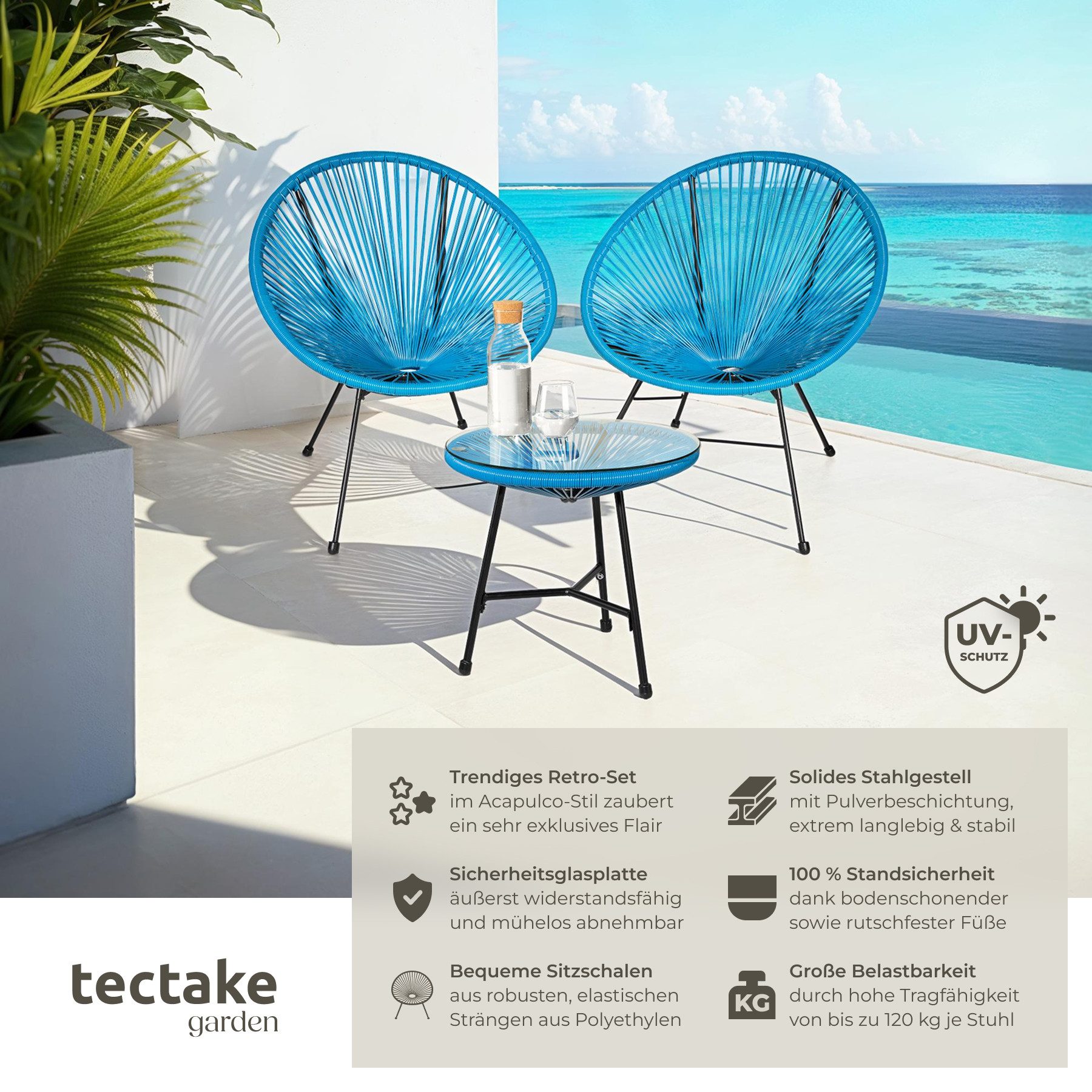 tectake Essgruppe 2 Gartenstühle Santana mit günstig online kaufen