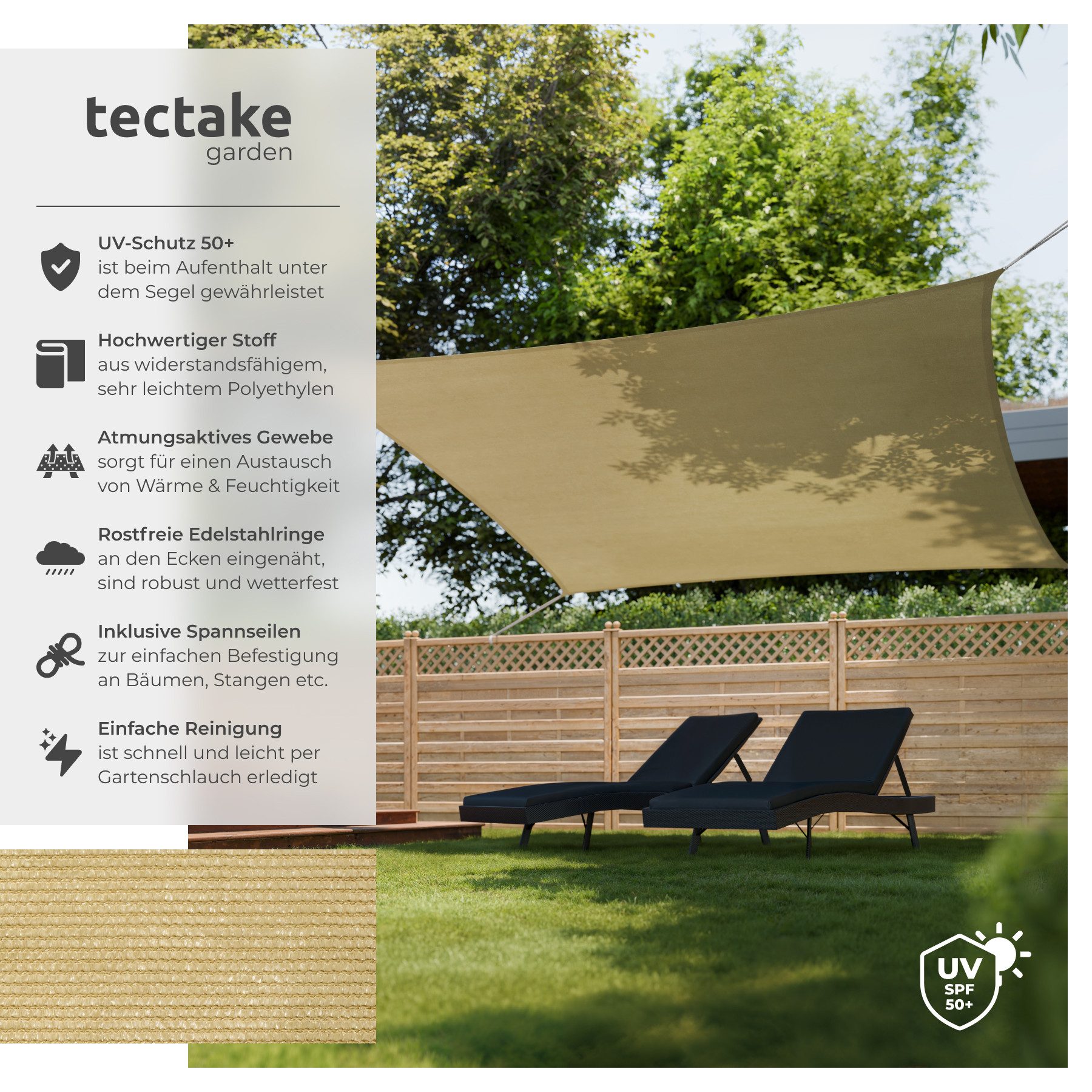 tectake Sonnensegel, (Set, 3 x 3 günstig online kaufen